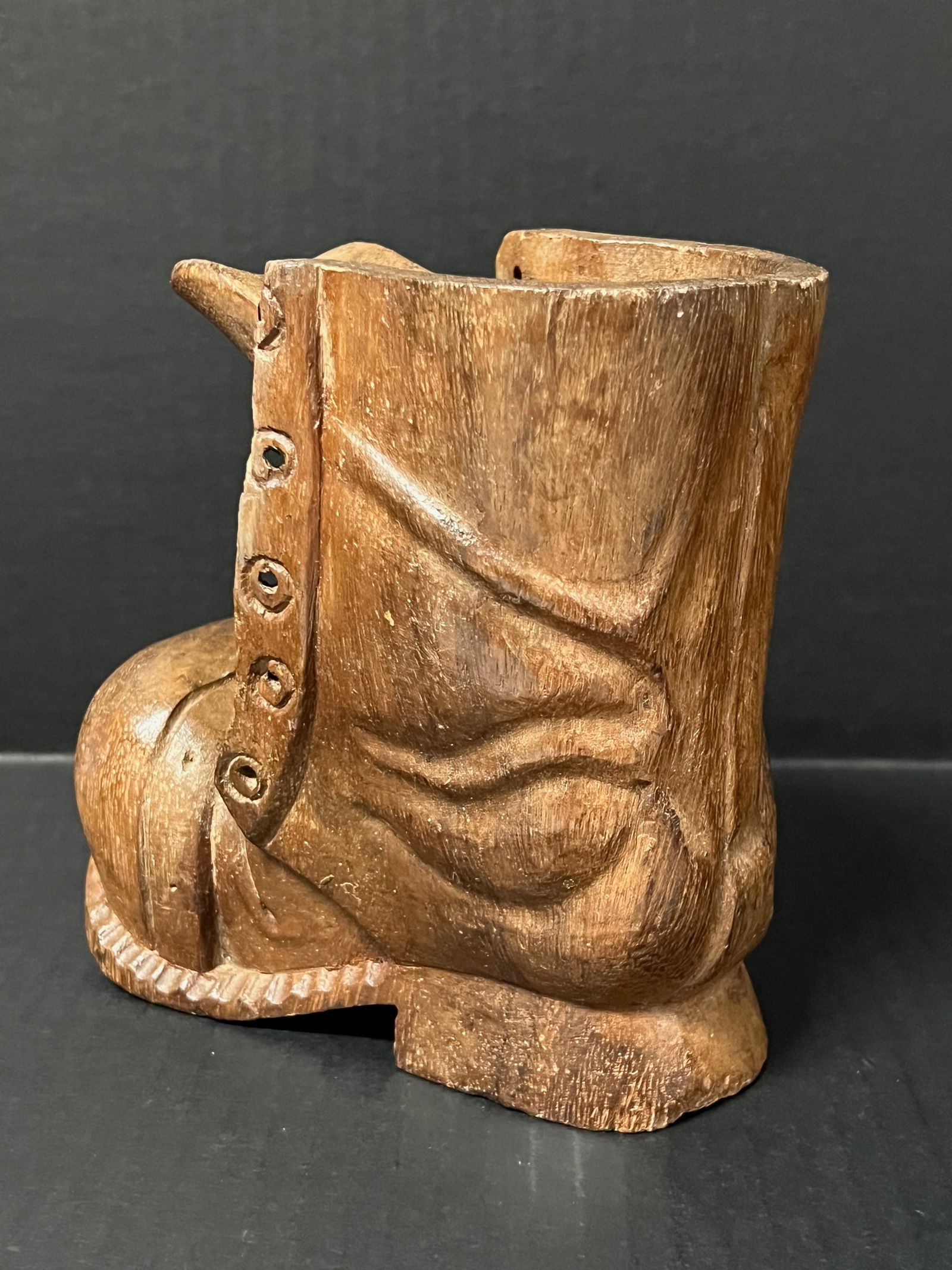 Carved Wood Santa Boot Sculpture - 5
