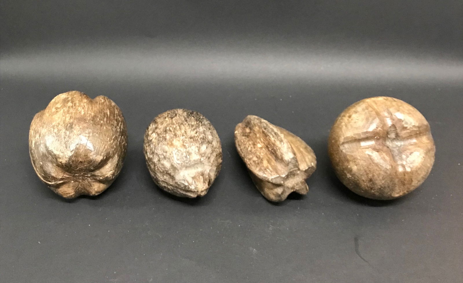 Carved Wood Assoretd Fruits Sculpture Set of 4 - 3