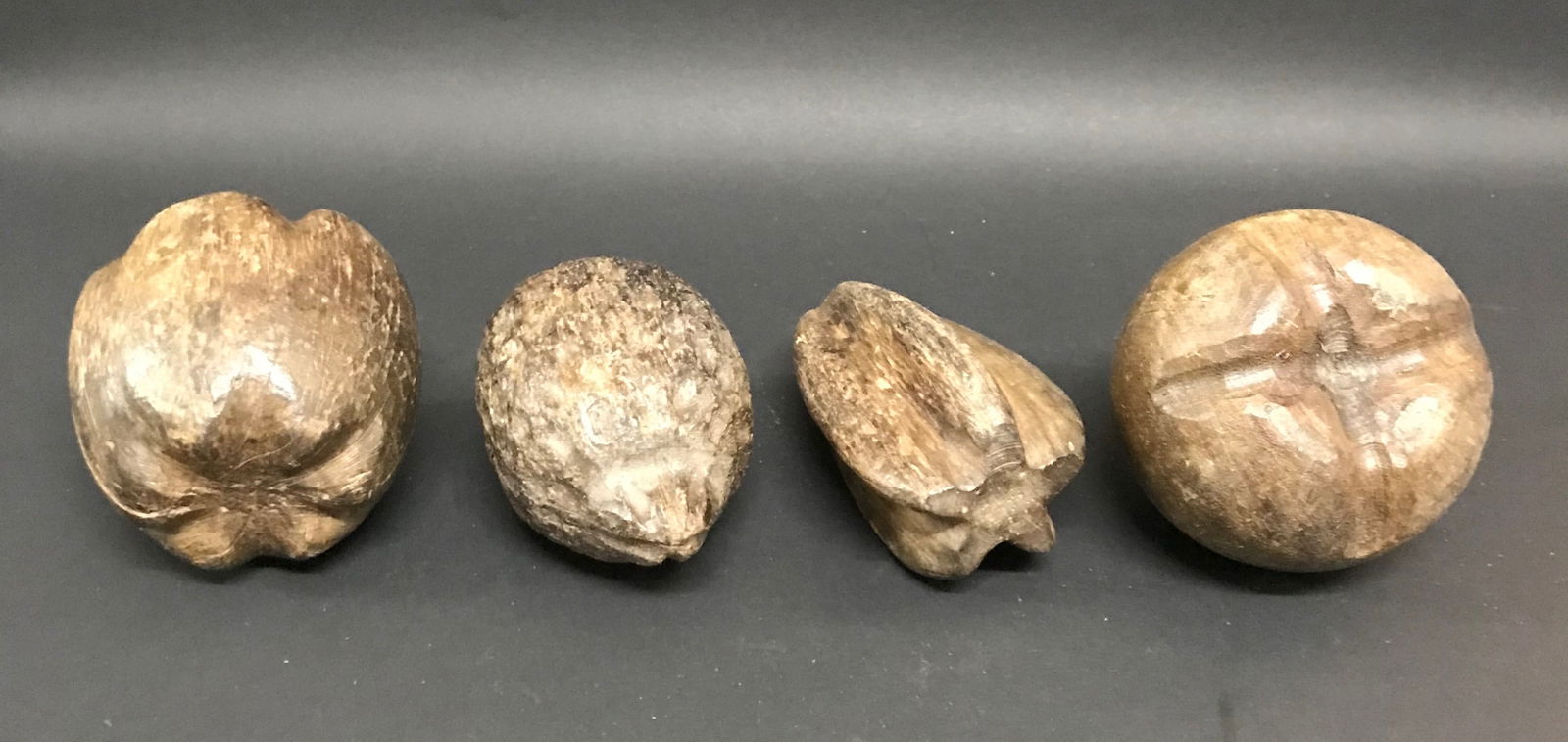 Carved Wood Assoretd Fruits Sculpture Set of 4 - 4