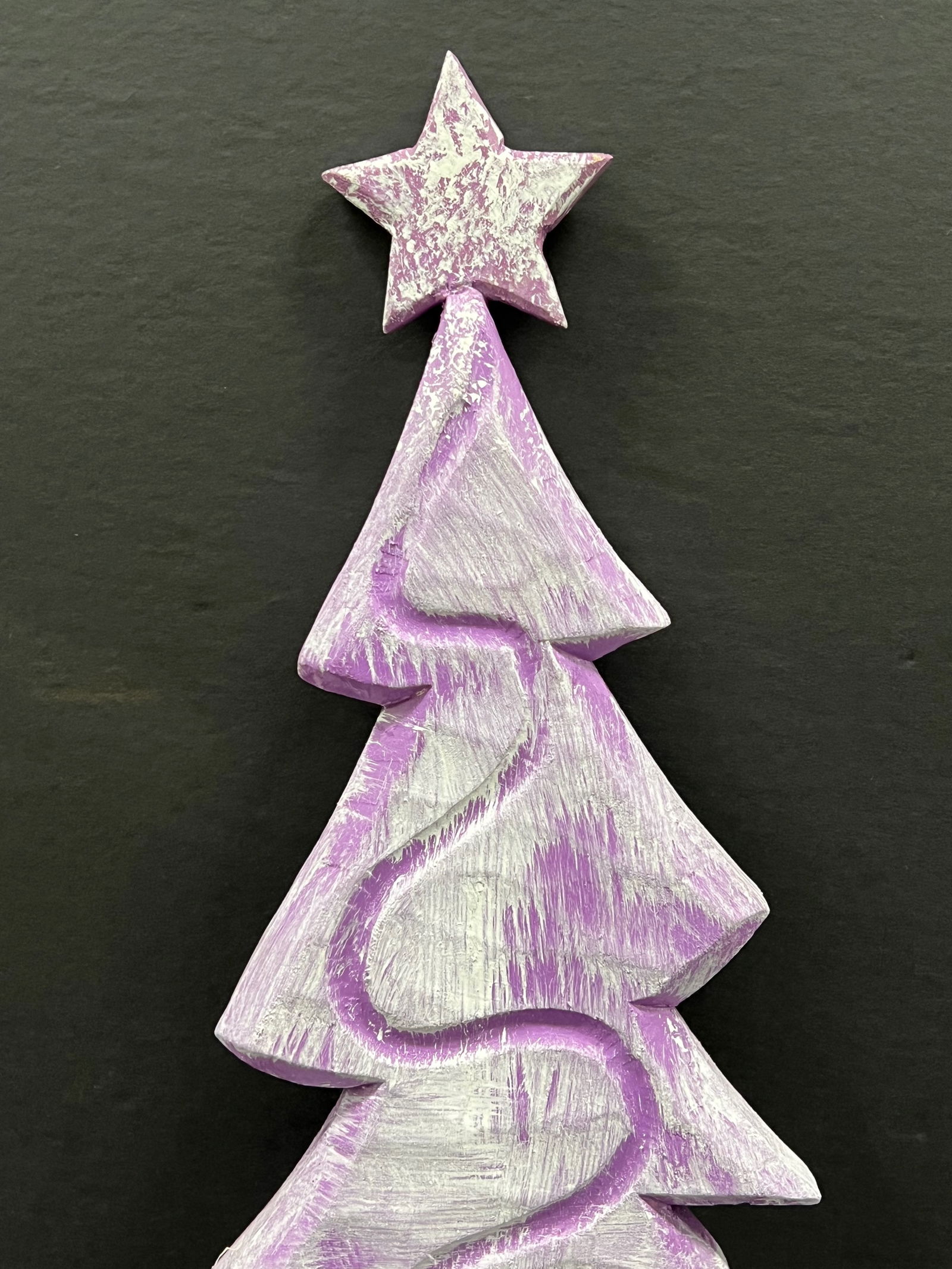 Carved Wood Christmas Tree Sculpture - 2