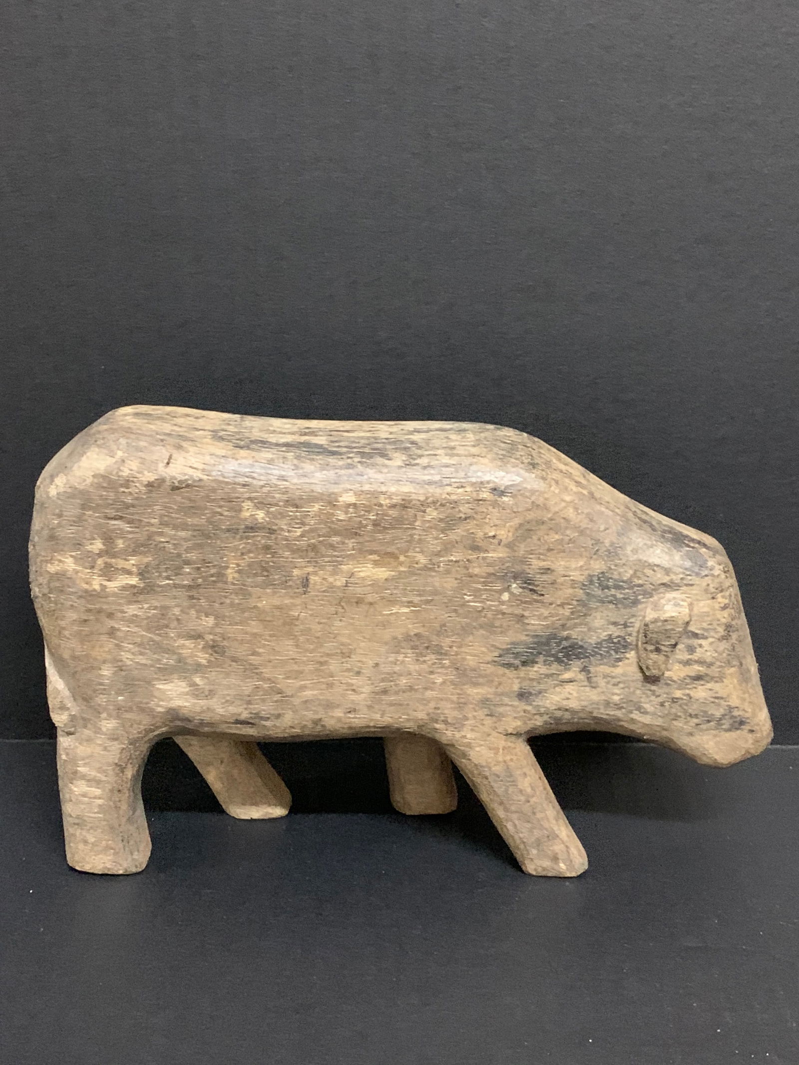 Carved Wood Pig Sculpture - 2