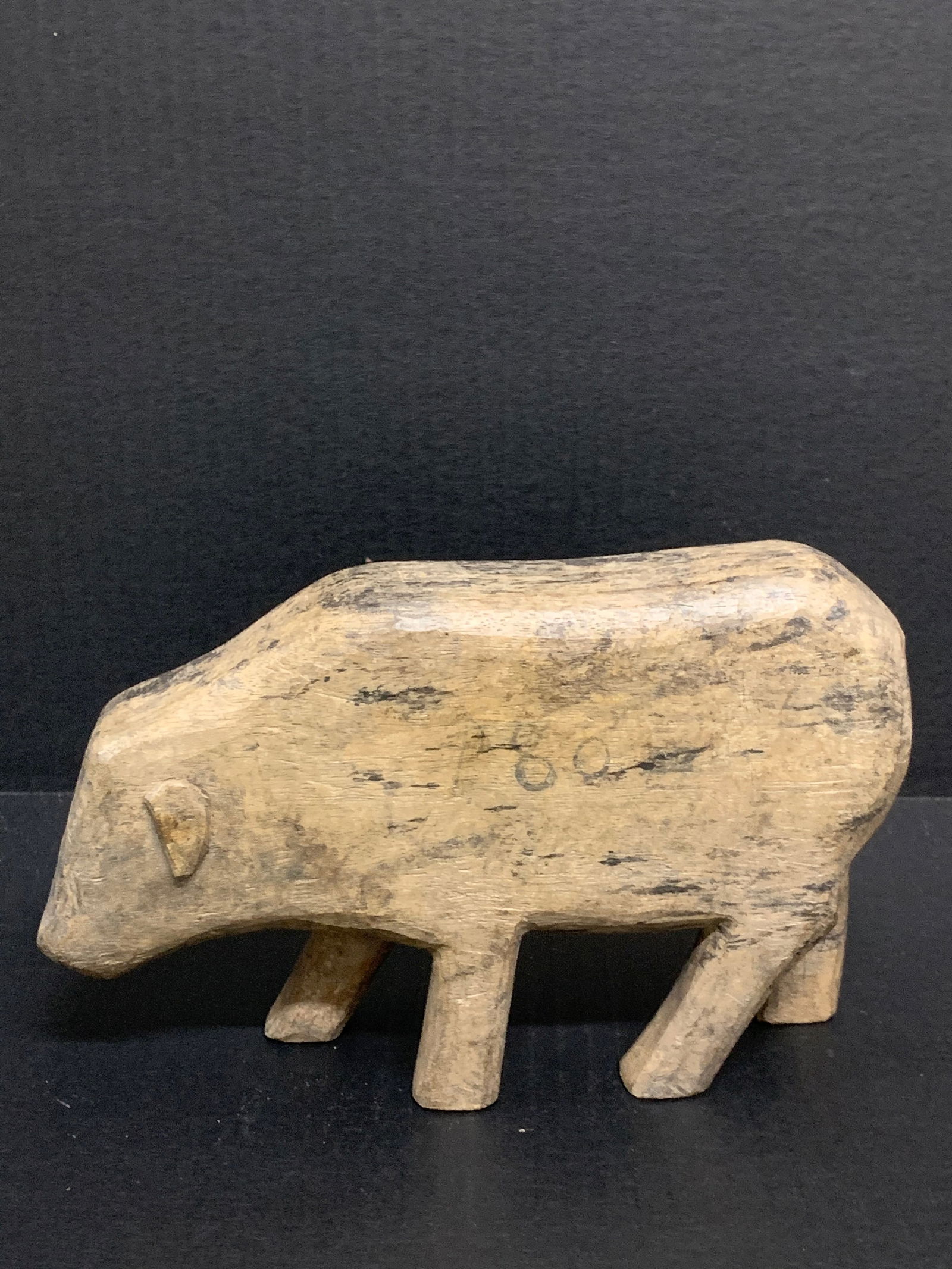 Carved Wood Pig Sculpture - 3