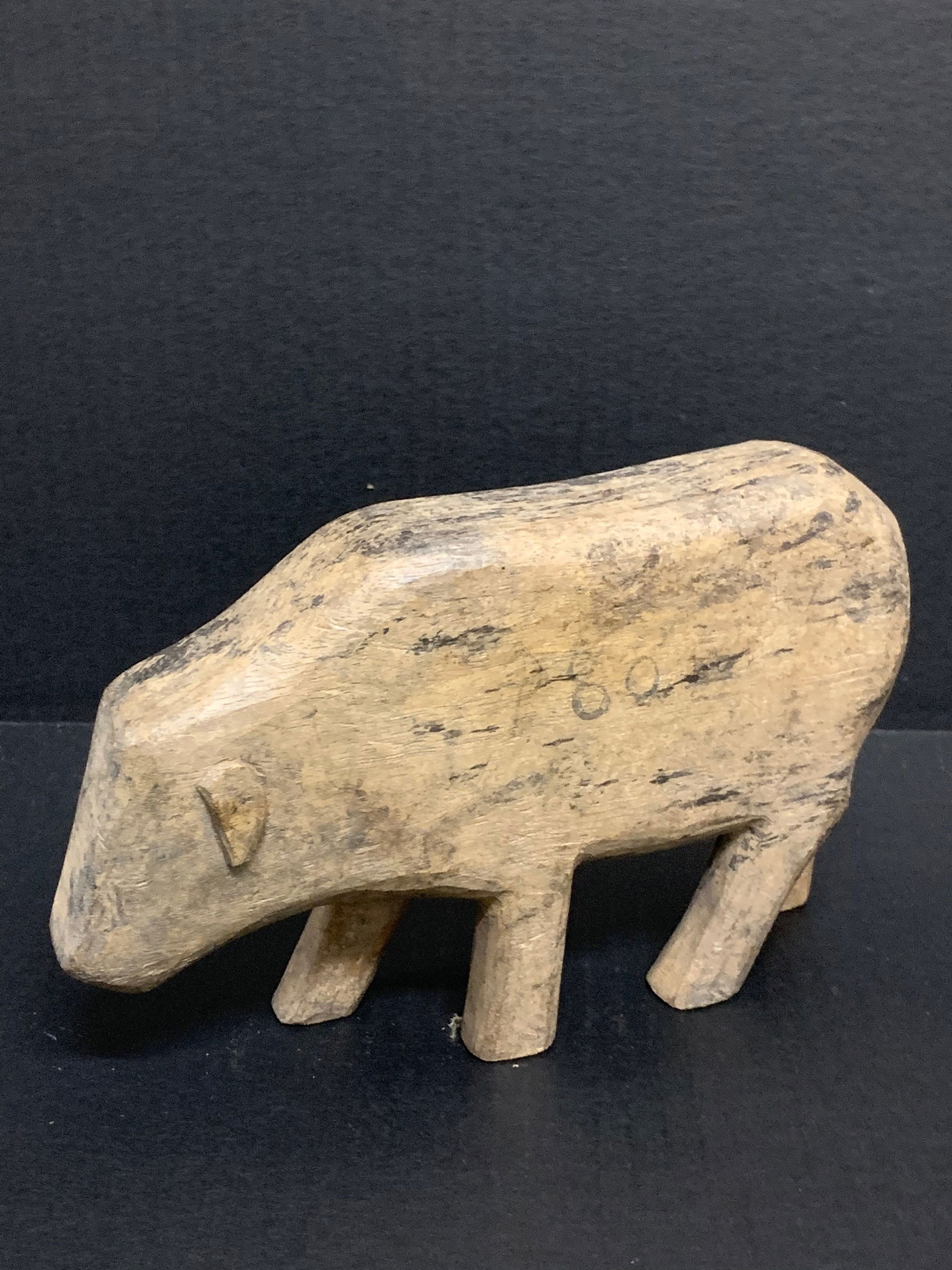 Carved Wood Pig Sculpture - 5