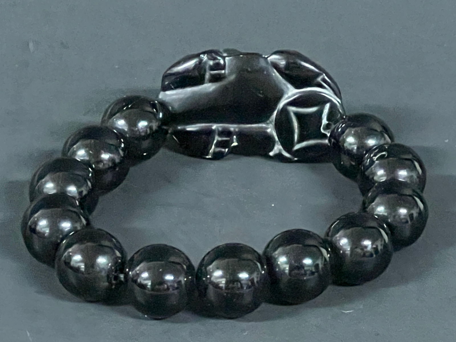 Vintage Carved Black Beads Bracelet - 3