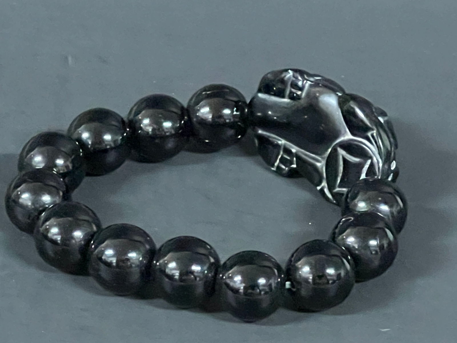 Vintage Carved Black Beads Bracelet - 4