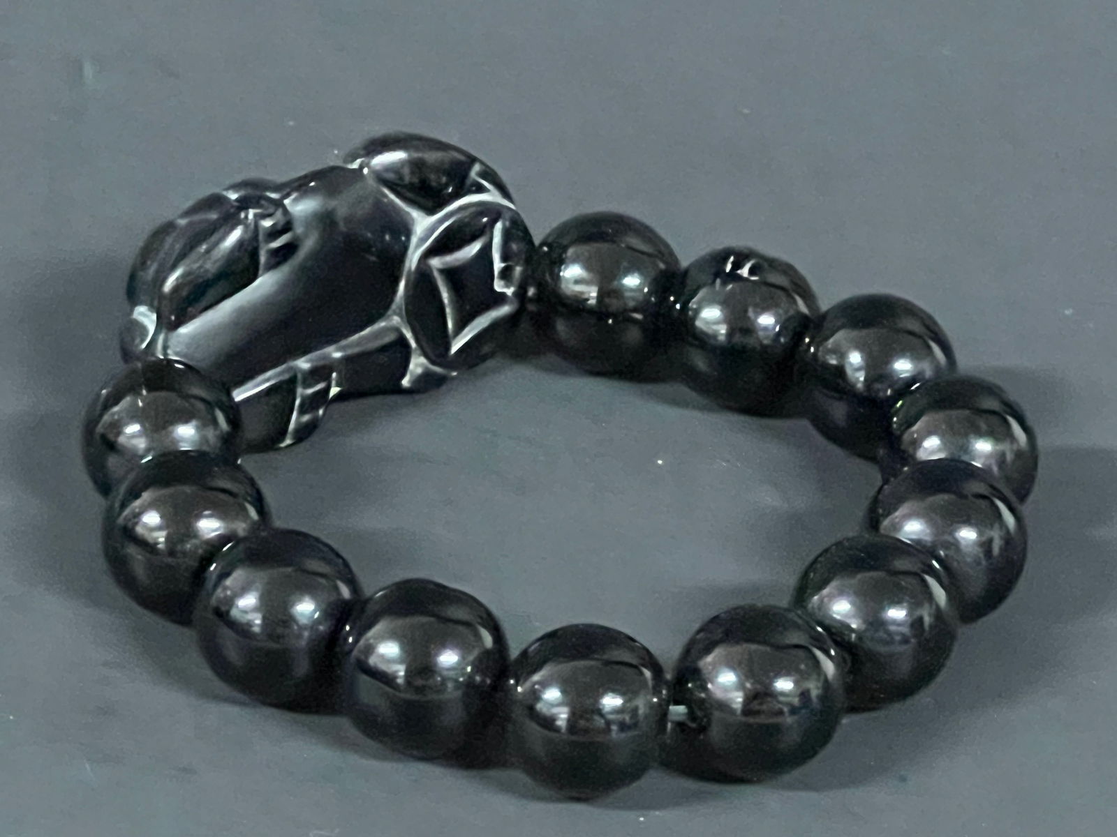 Vintage Carved Black Beads Bracelet - 5