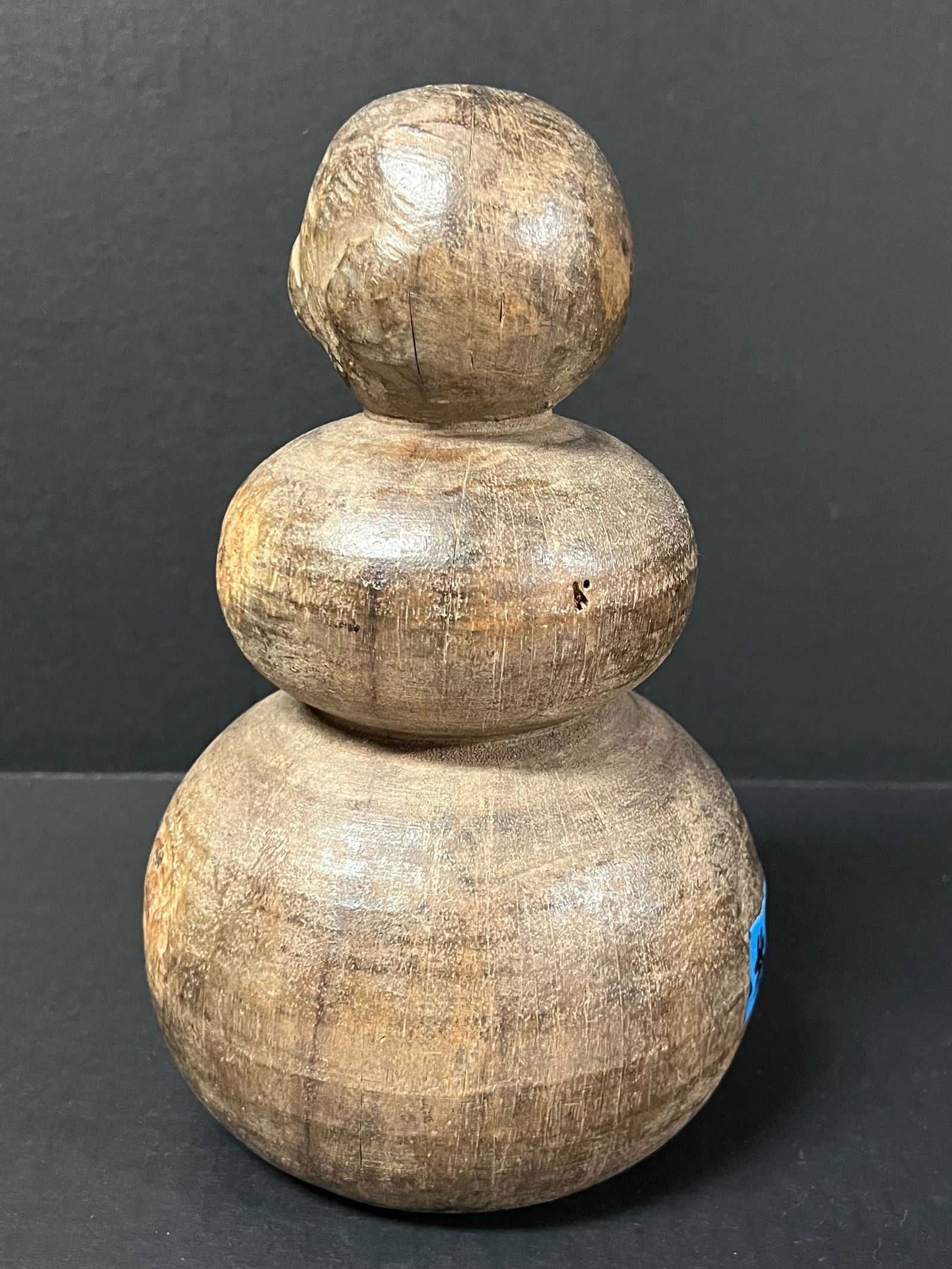 Carved Wood Snowman Sculpture - 2