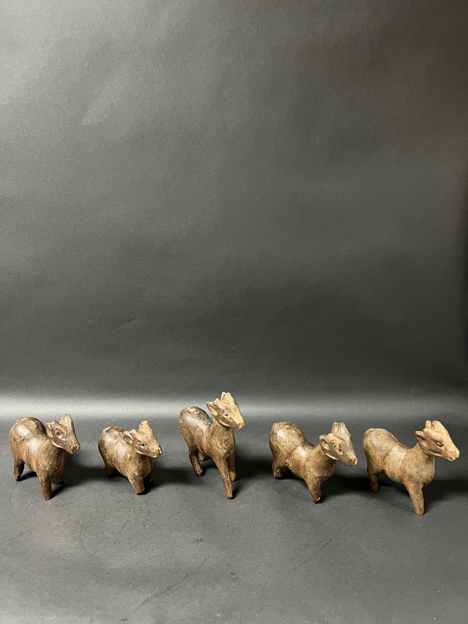 Carved Wood Deer Set of 5 - 5