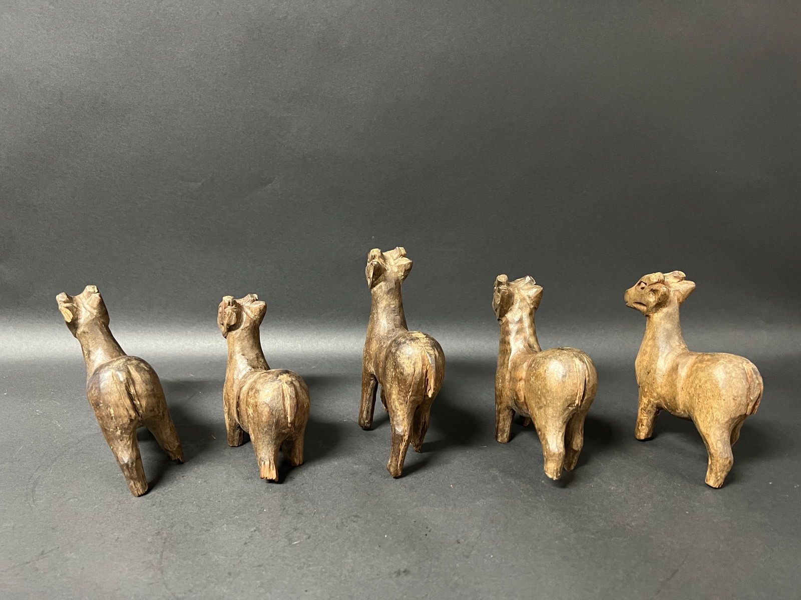 Carved Wood Deer Set of 5 - 8