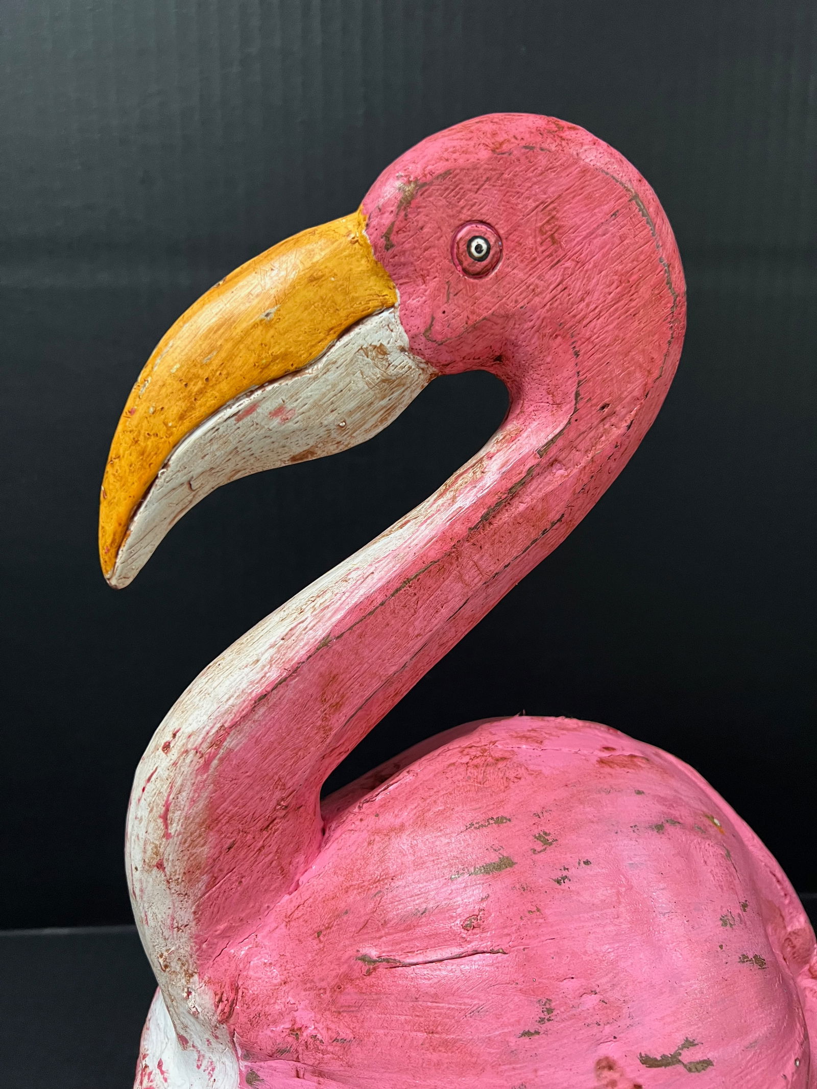Carved Wood Painted Flamingo Bird Sculpture - 4