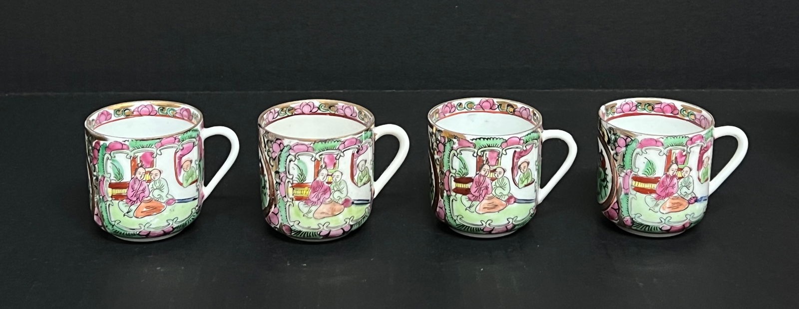 Chinese Art Porcelain Famille Rose Tea Cups Set of 4 - 2