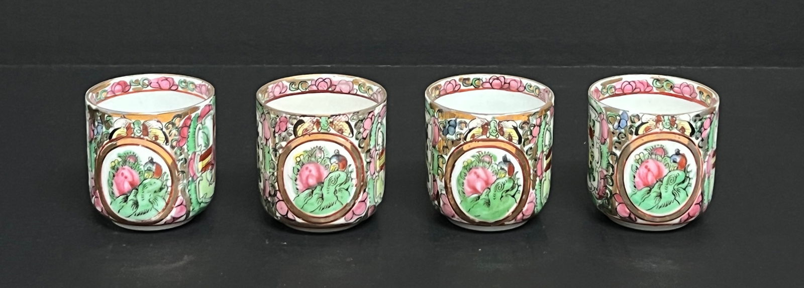 Chinese Art Porcelain Famille Rose Tea Cups Set of 4 - 4