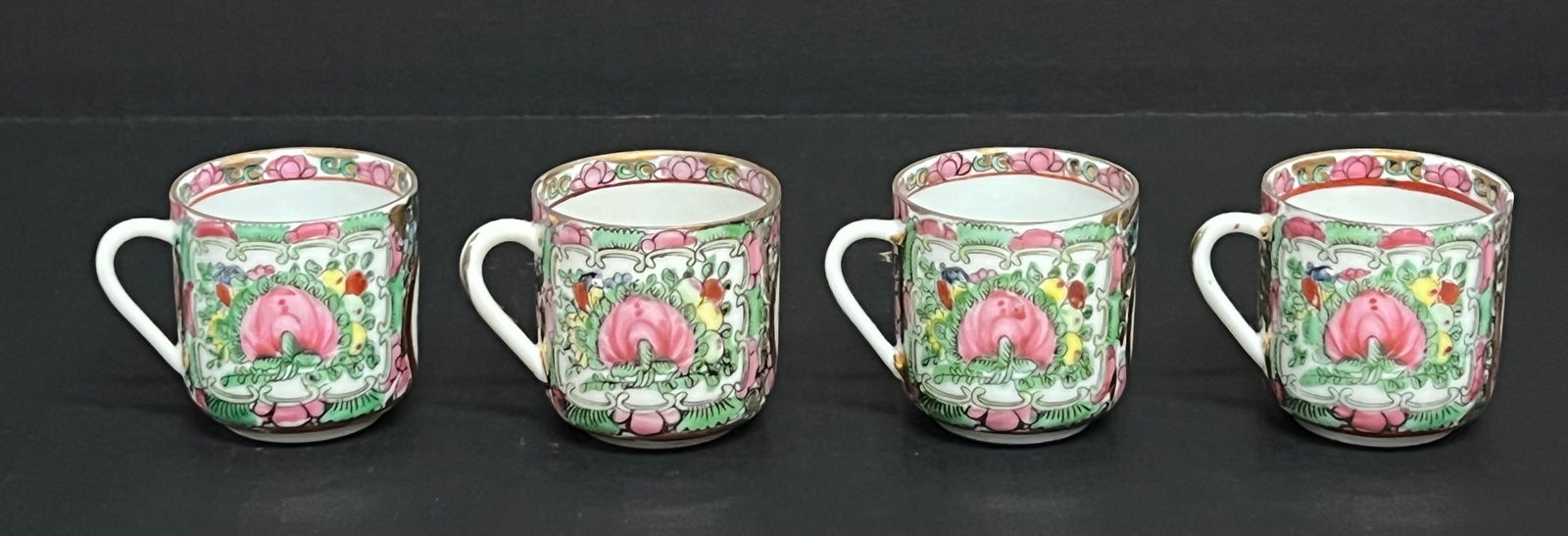 Chinese Art Porcelain Famille Rose Tea Cups Set of 4 - 5