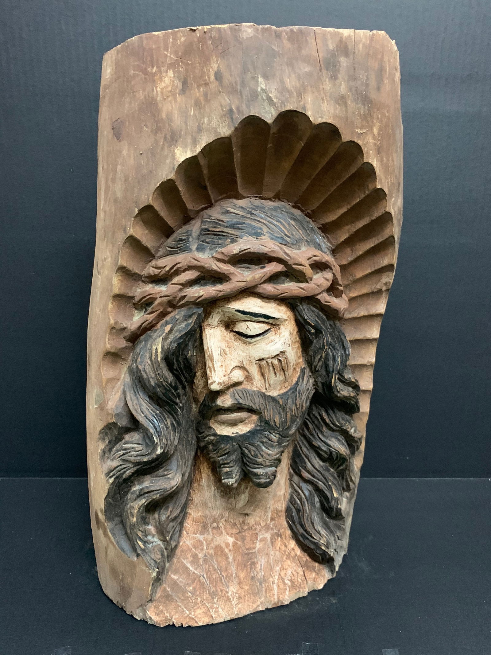Carved Wood Religious Jesus Christ Wall Plaque Sculpture - 2