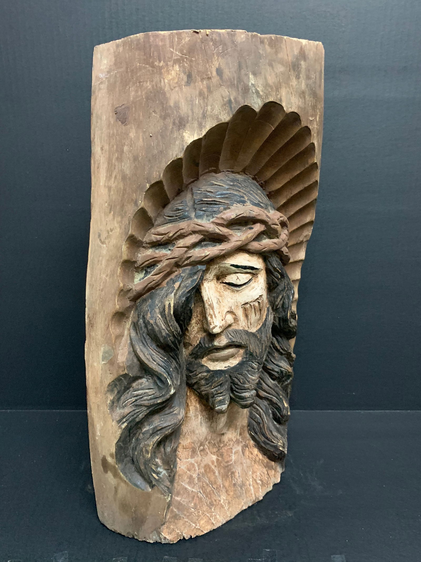 Carved Wood Religious Jesus Christ Wall Plaque Sculpture - 3