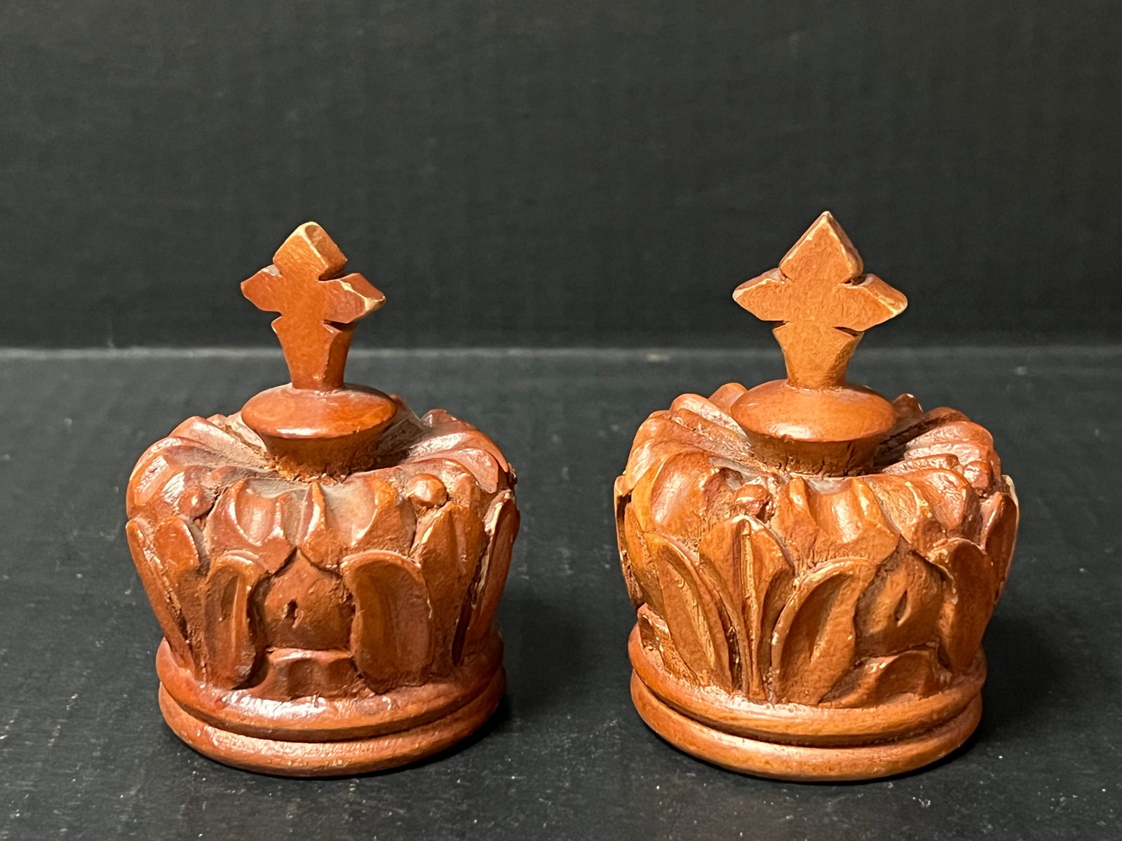Carved Wood Crown Sculpture Set of 2 - 3
