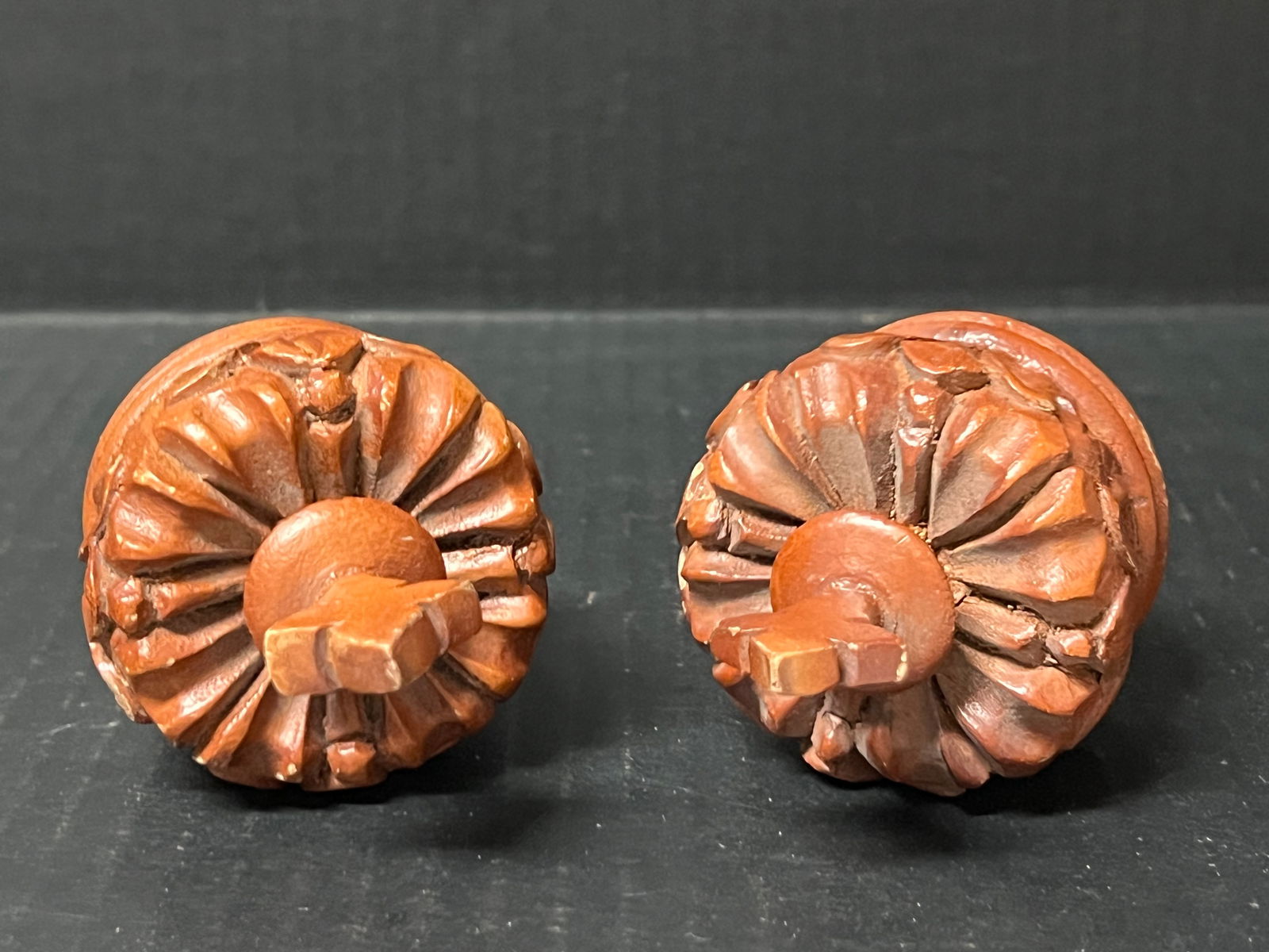 Carved Wood Crown Sculpture Set of 2 - 4