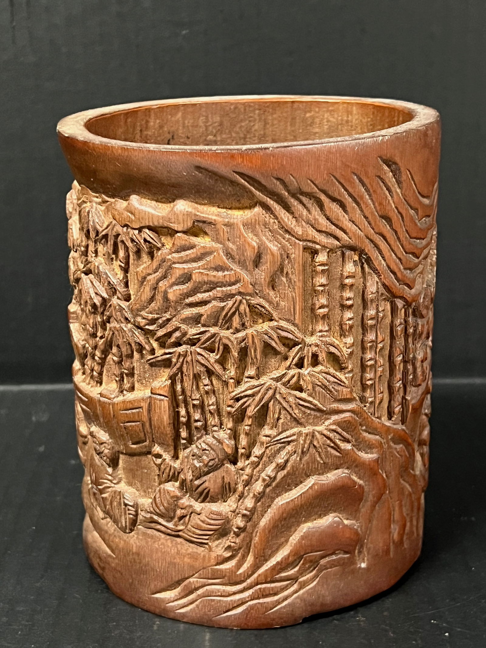 Chinese Art Carved Bamboo Brush Pot - 4