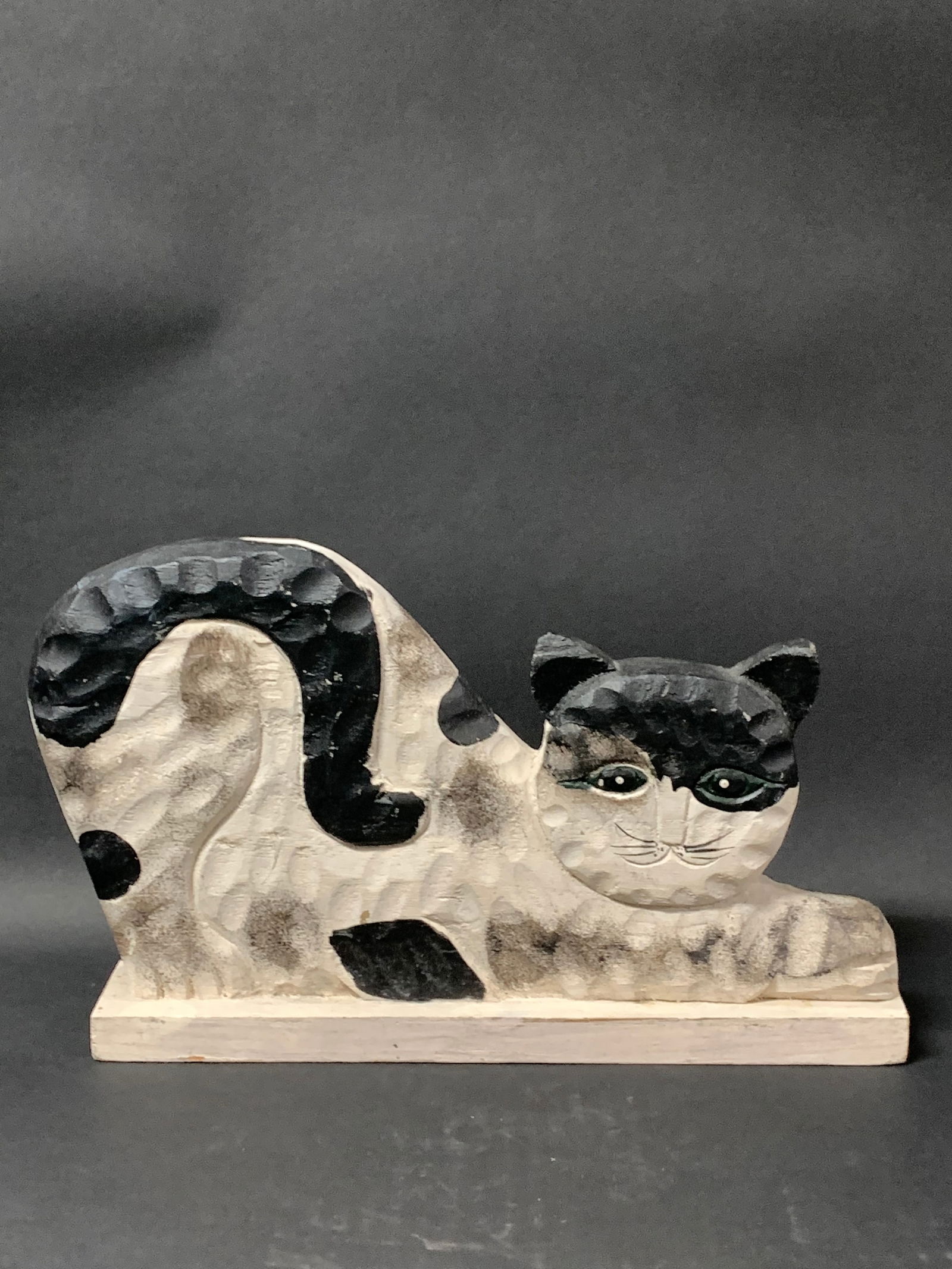 Carved Wood Painted Cat Sculpture - 2