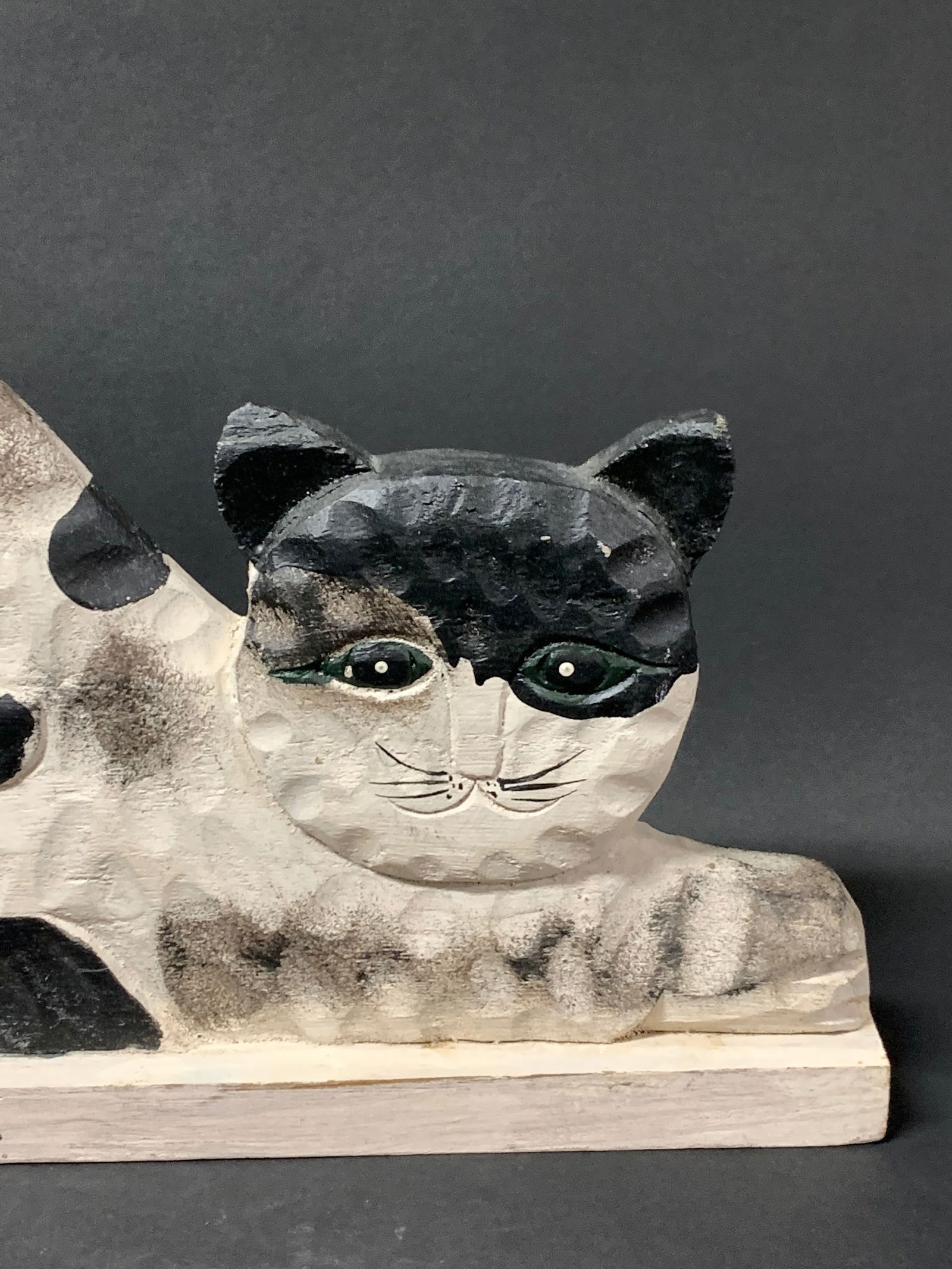 Carved Wood Painted Cat Sculpture - 3