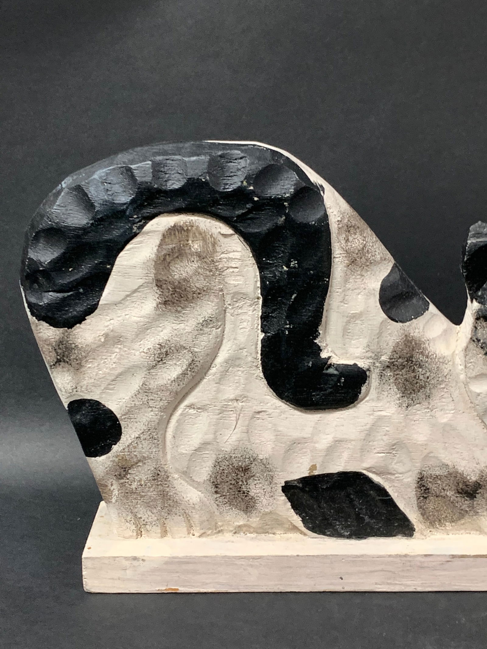 Carved Wood Painted Cat Sculpture - 4