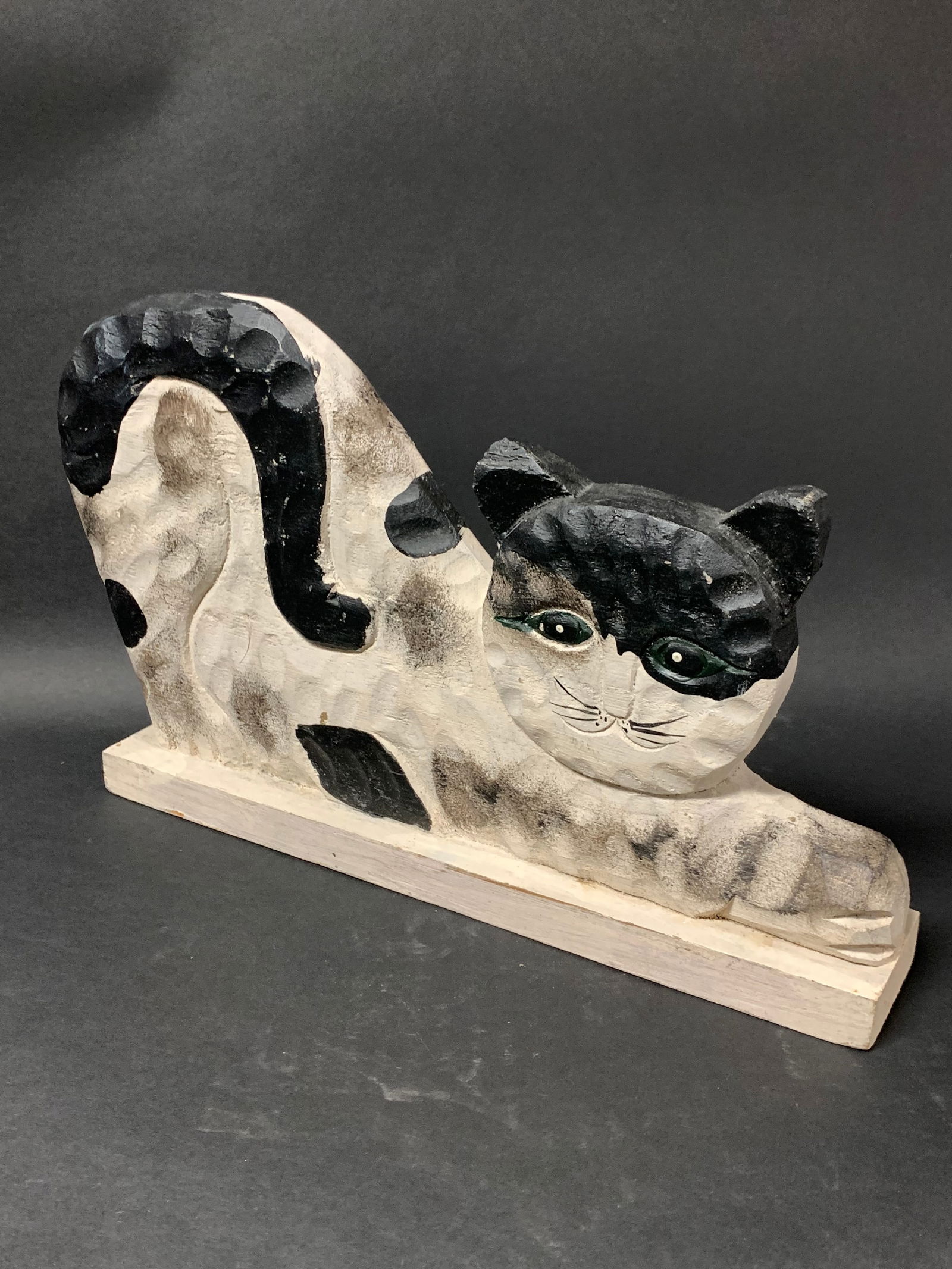 Carved Wood Painted Cat Sculpture - 5