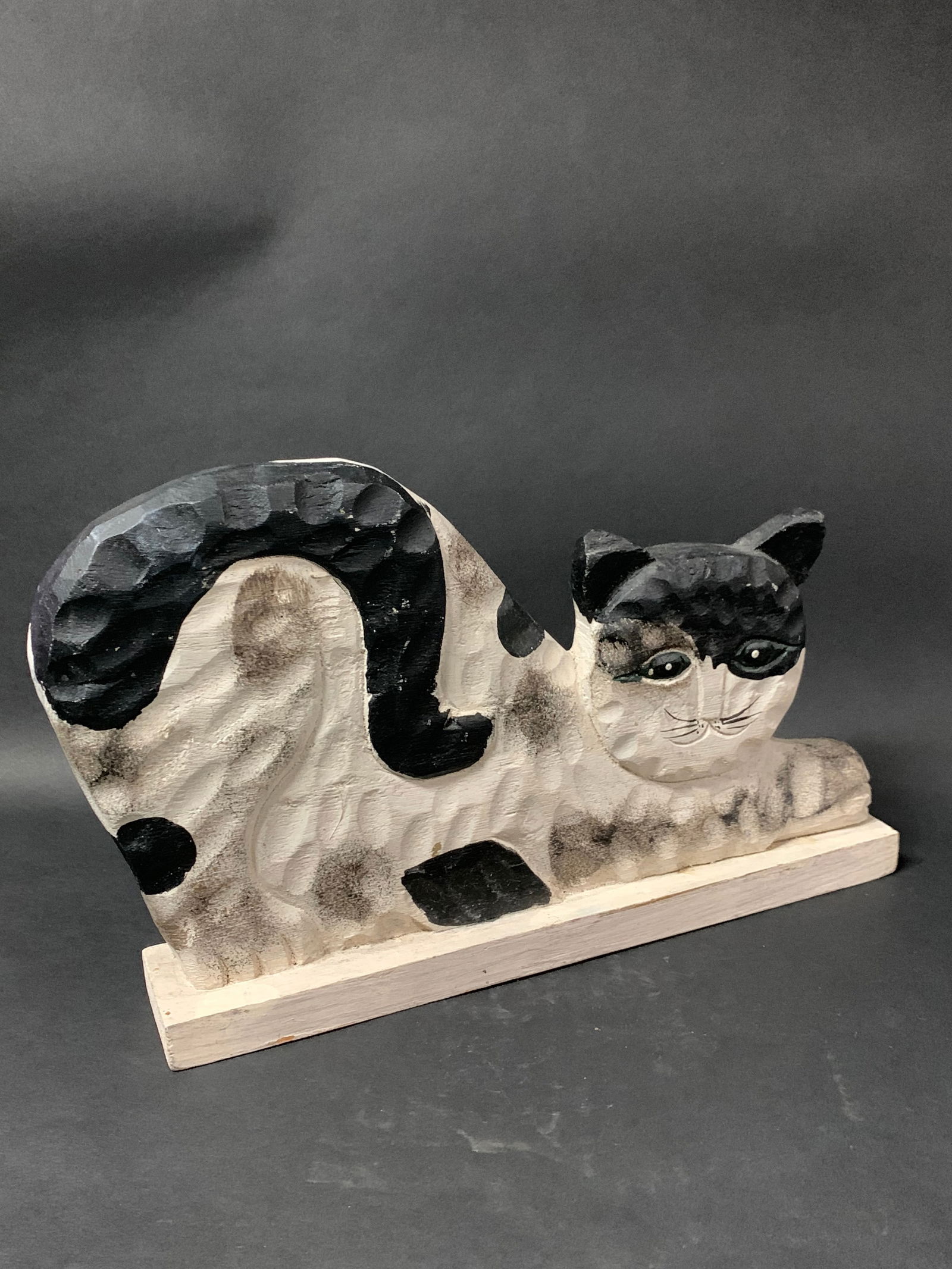 Carved Wood Painted Cat Sculpture - 6