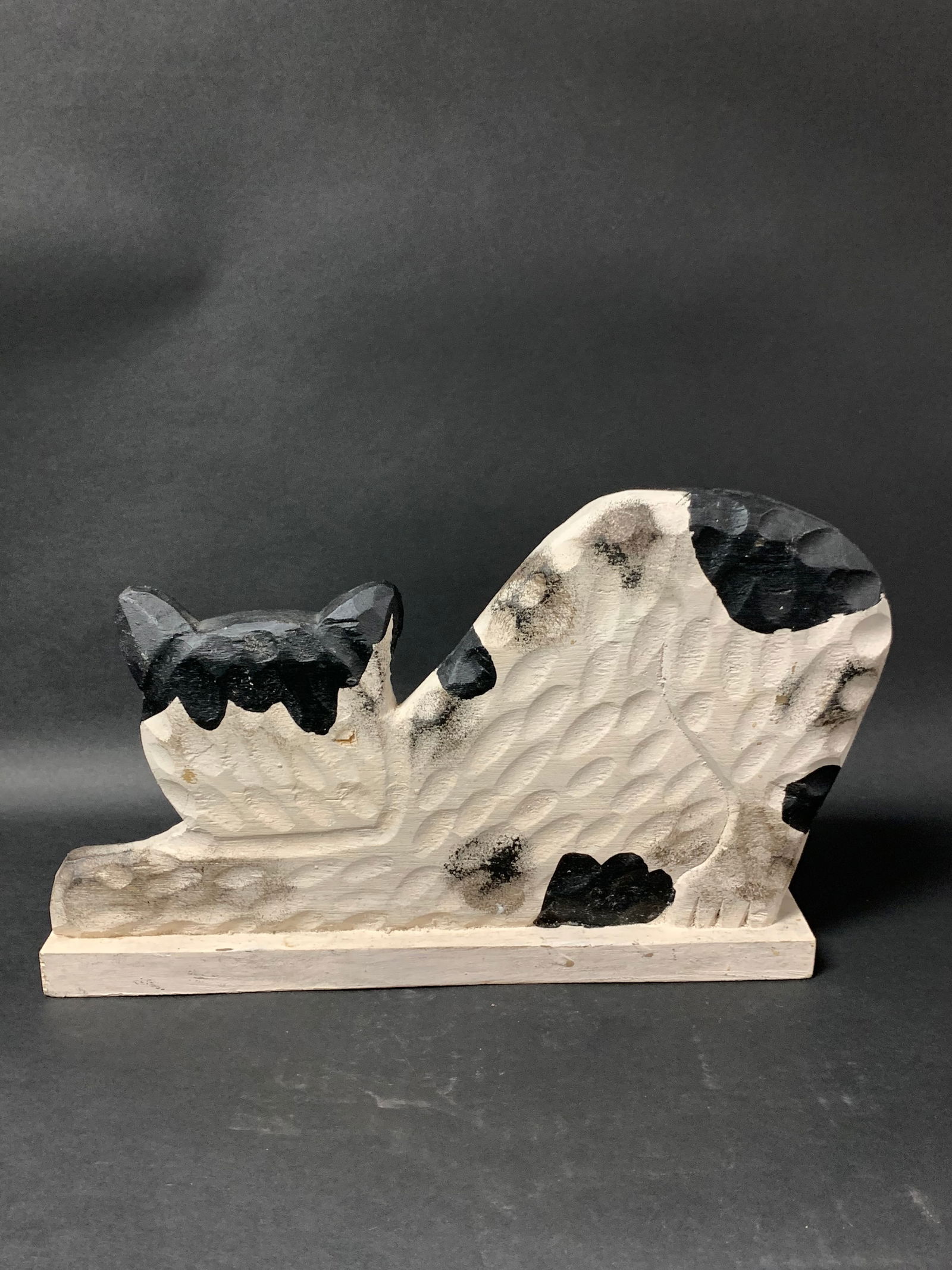 Carved Wood Painted Cat Sculpture - 7