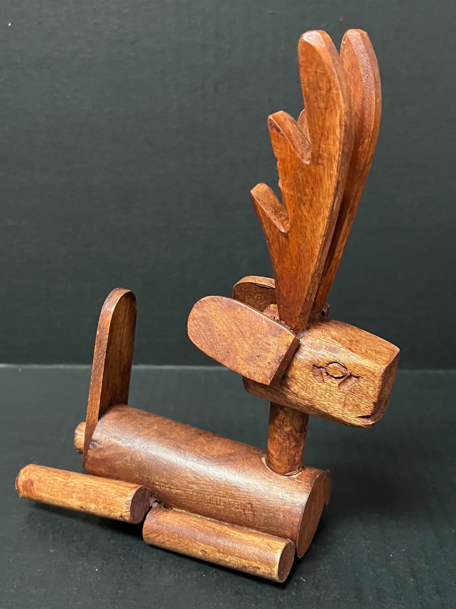 Carved Wood Sitting Deer Sculpture - 2