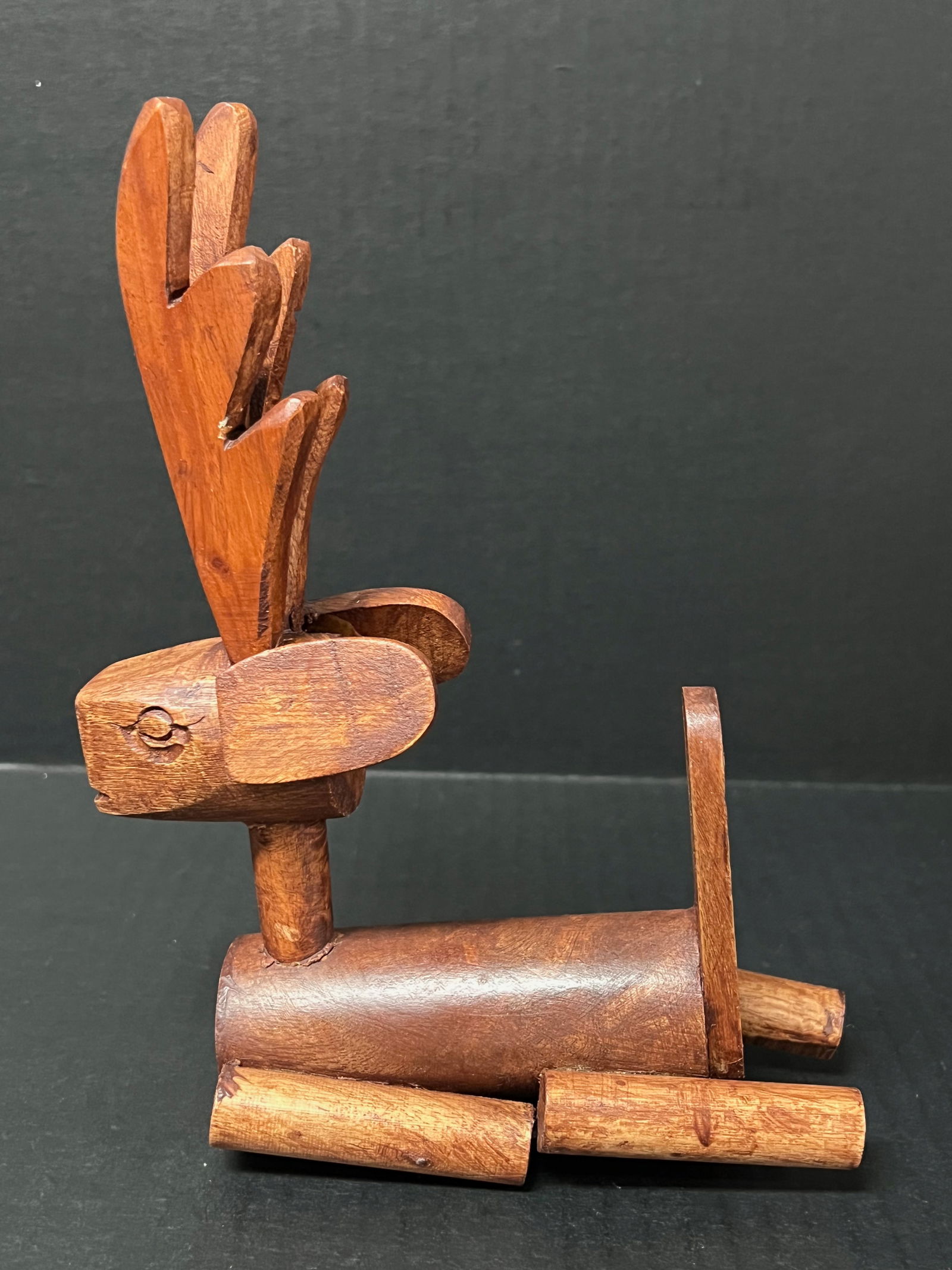 Carved Wood Sitting Deer Sculpture - 4