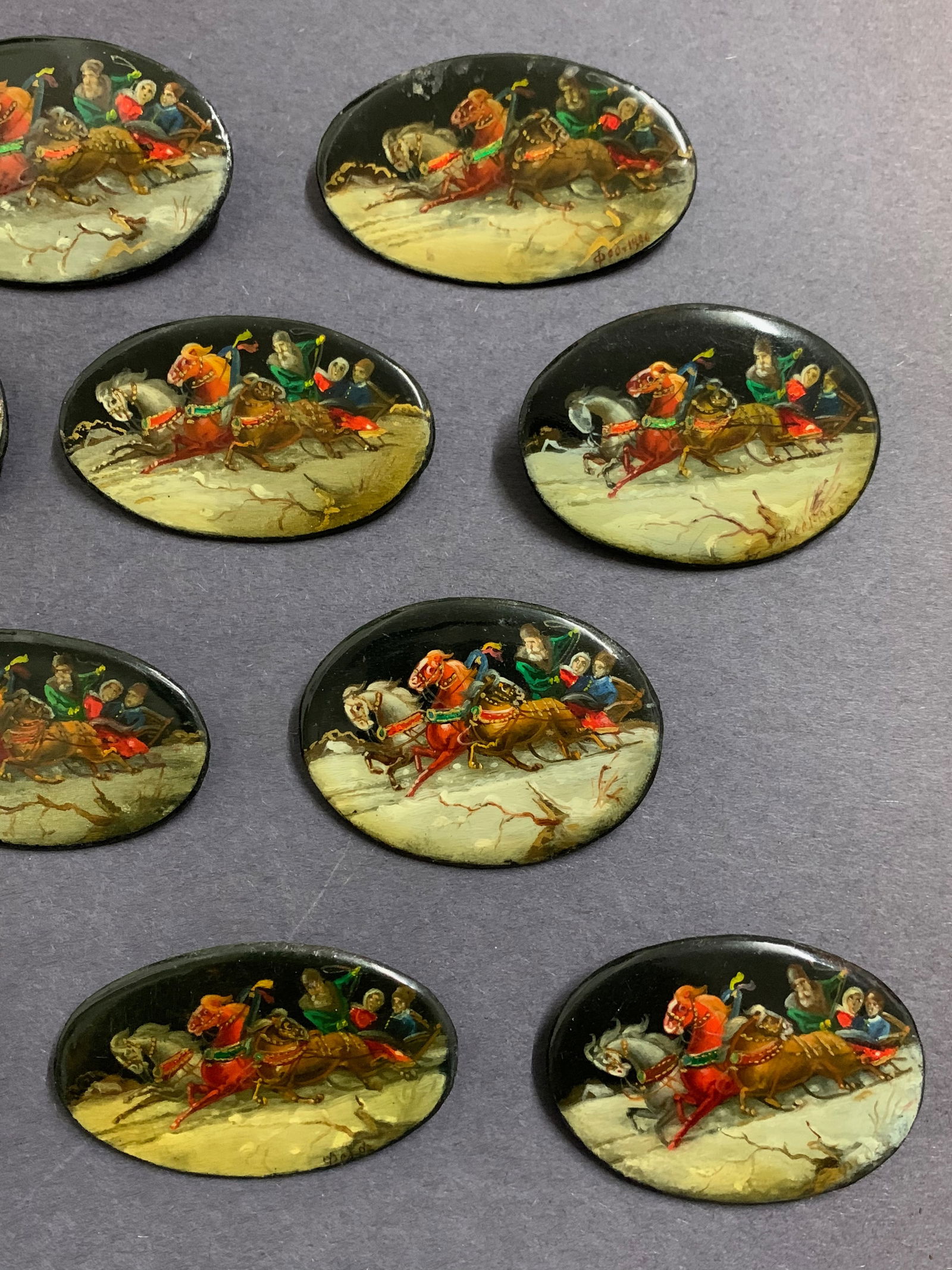 Vintage Russian Art Lacquered Wooden Pins 10 pcs. - 4