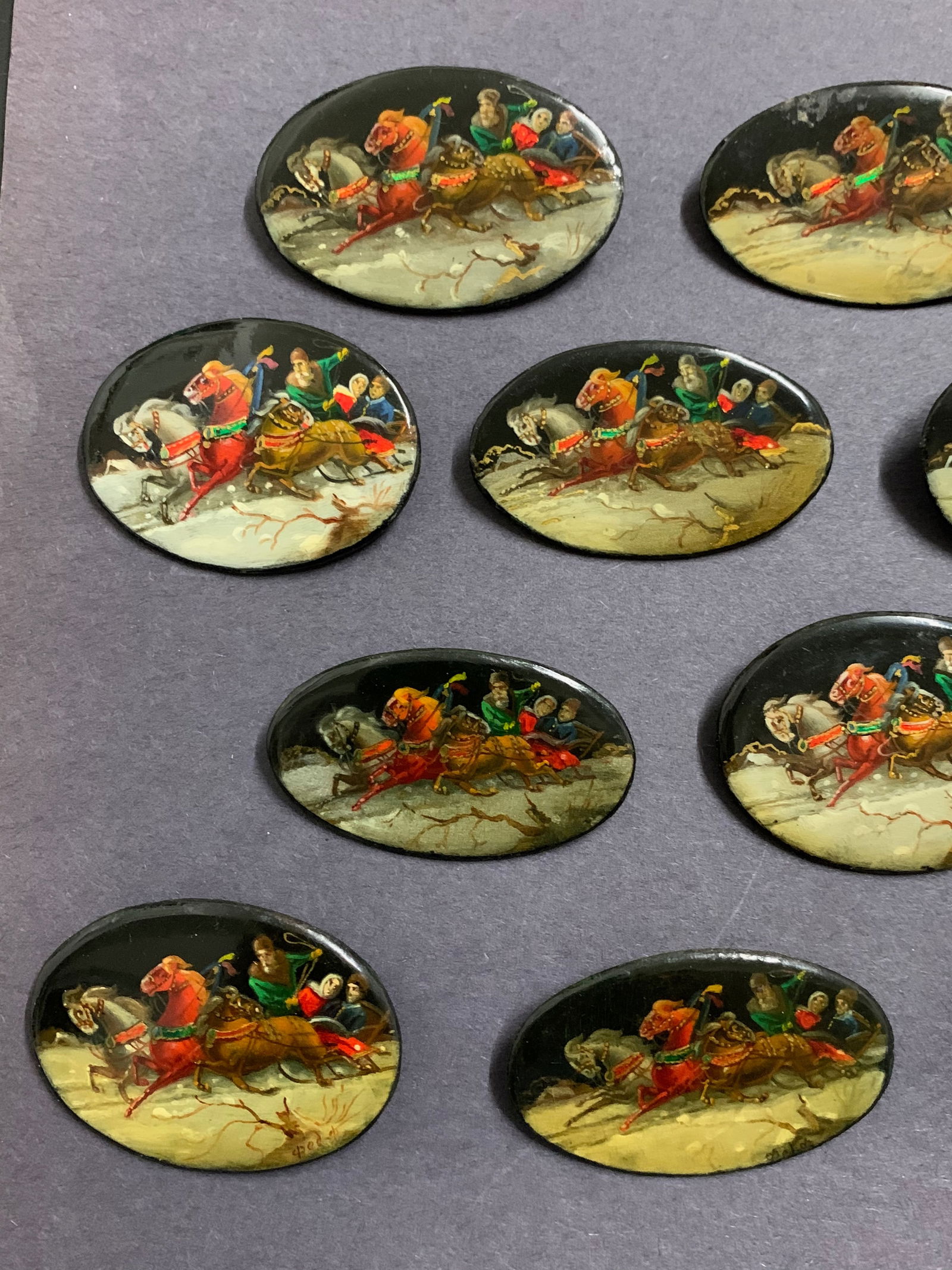 Vintage Russian Art Lacquered Wooden Pins 10 pcs. - 5