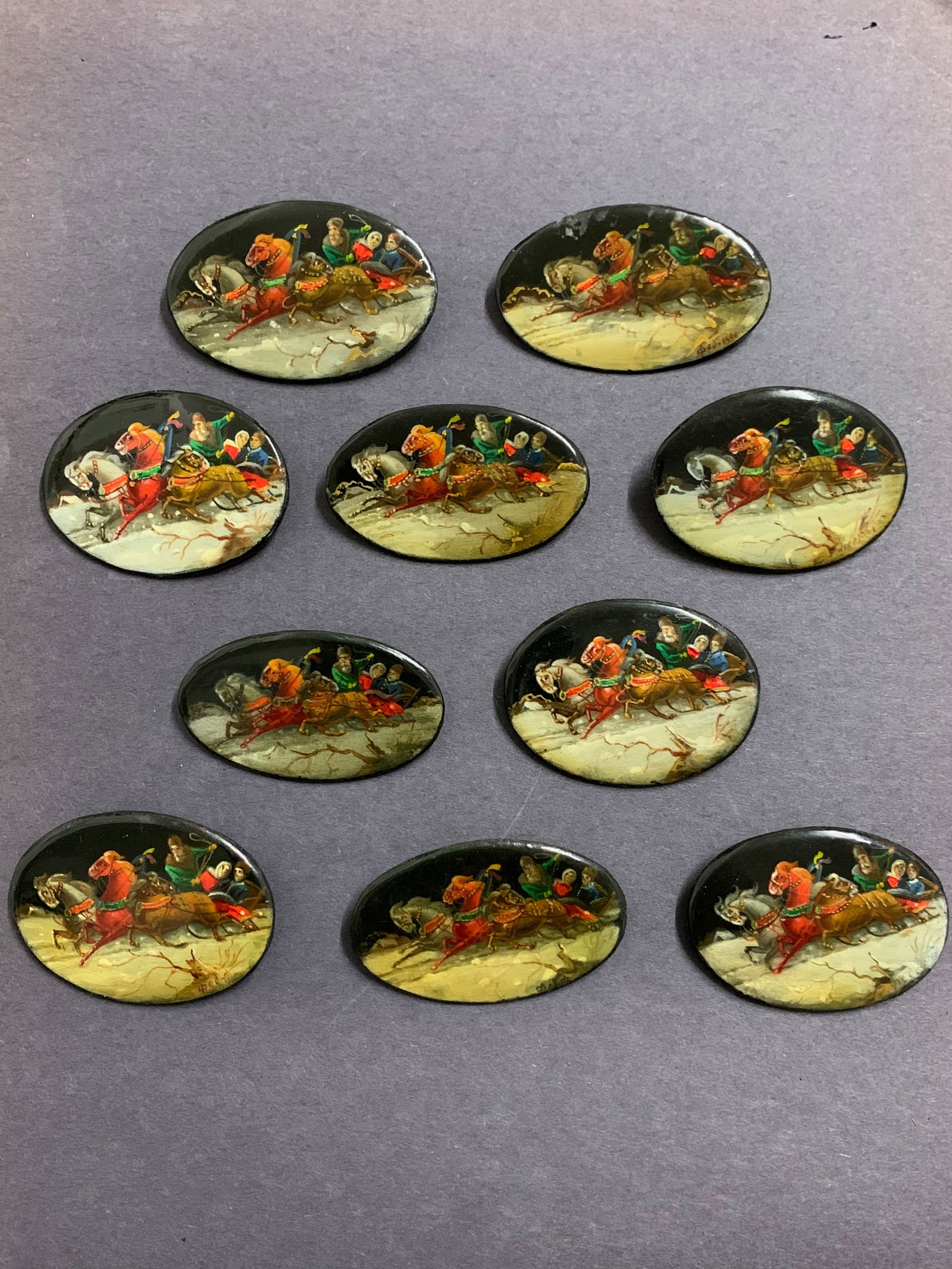 Vintage Russian Art Lacquered Wooden Pins 10 pcs. - 6