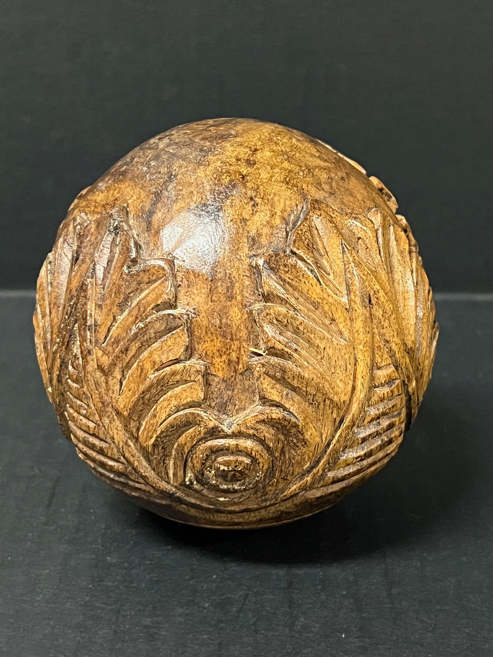 Carved Wood Round Ball Sculpture (1 of 6)