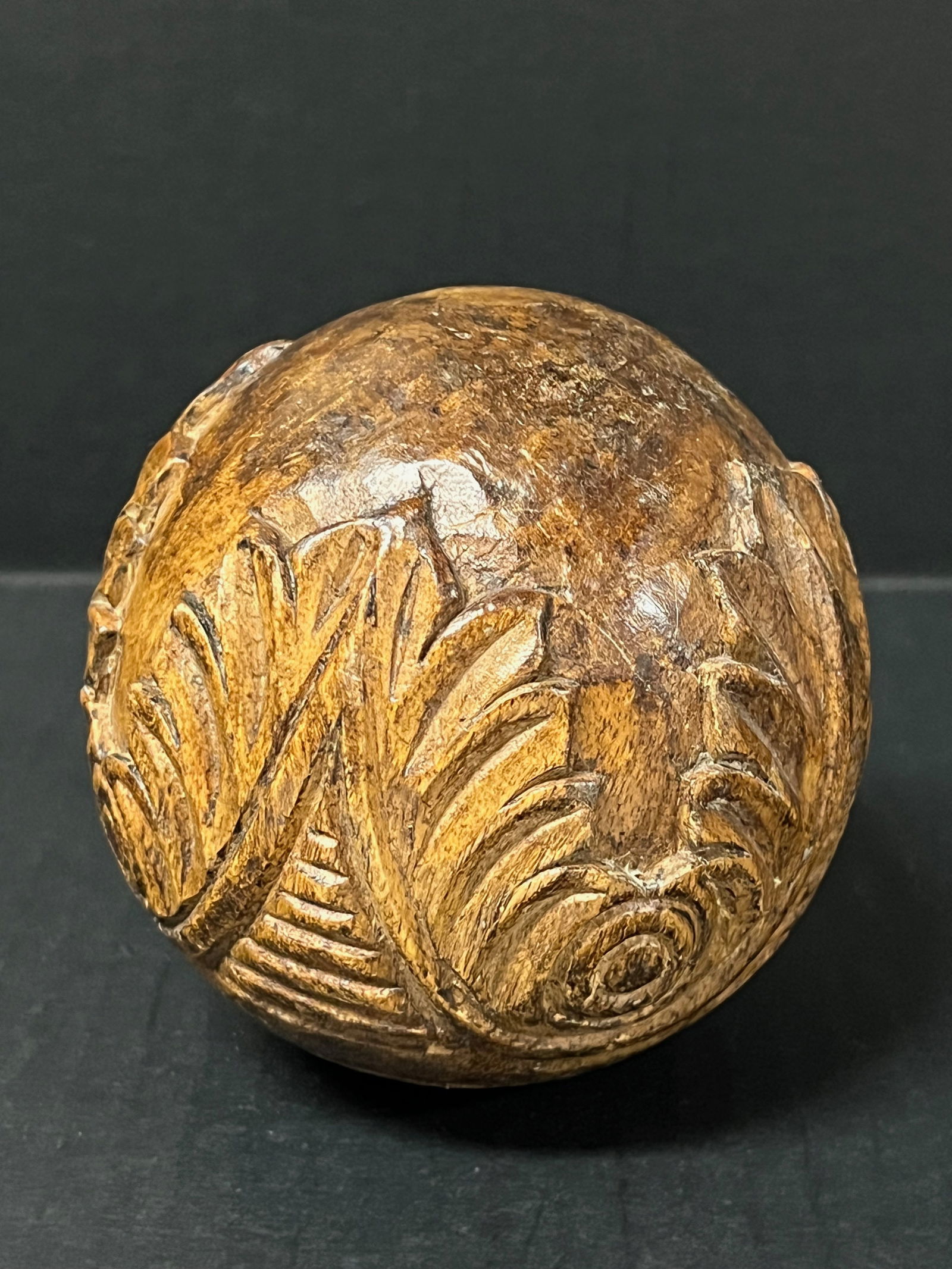 Carved Wood Round Ball Sculpture - 2