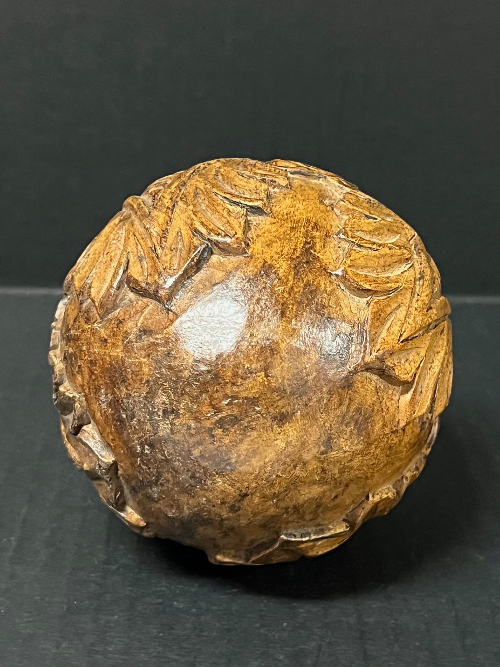 Carved Wood Round Ball Sculpture - 5