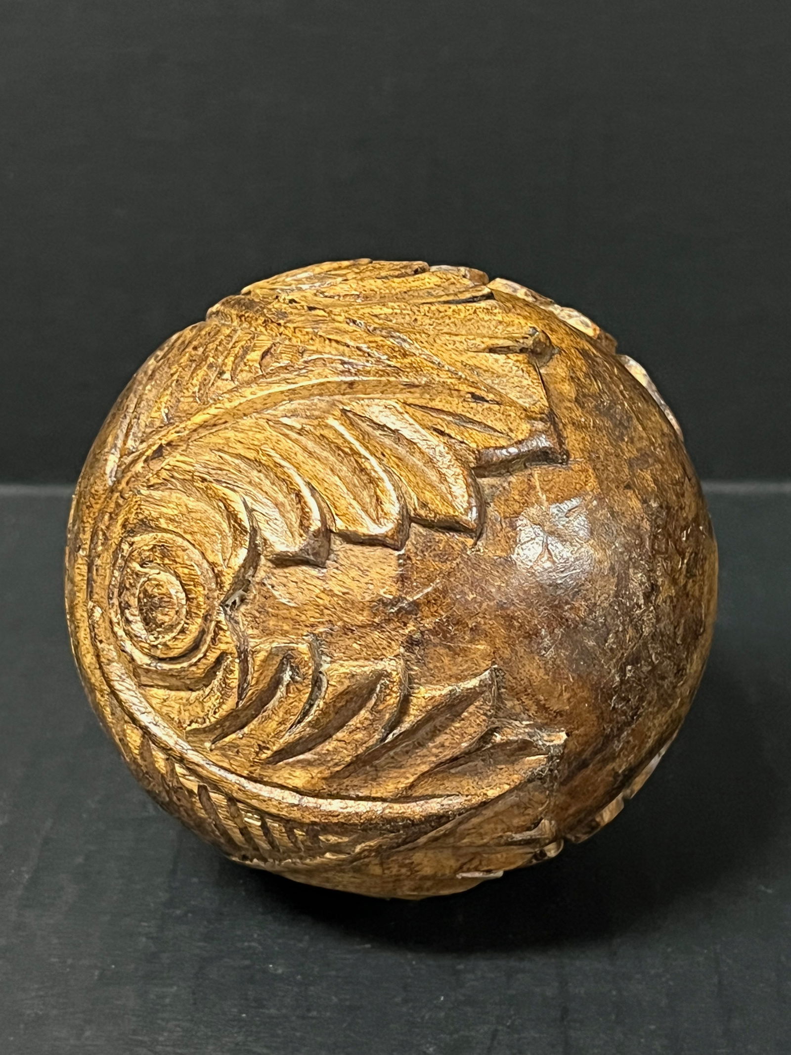 Carved Wood Round Ball Sculpture - 6