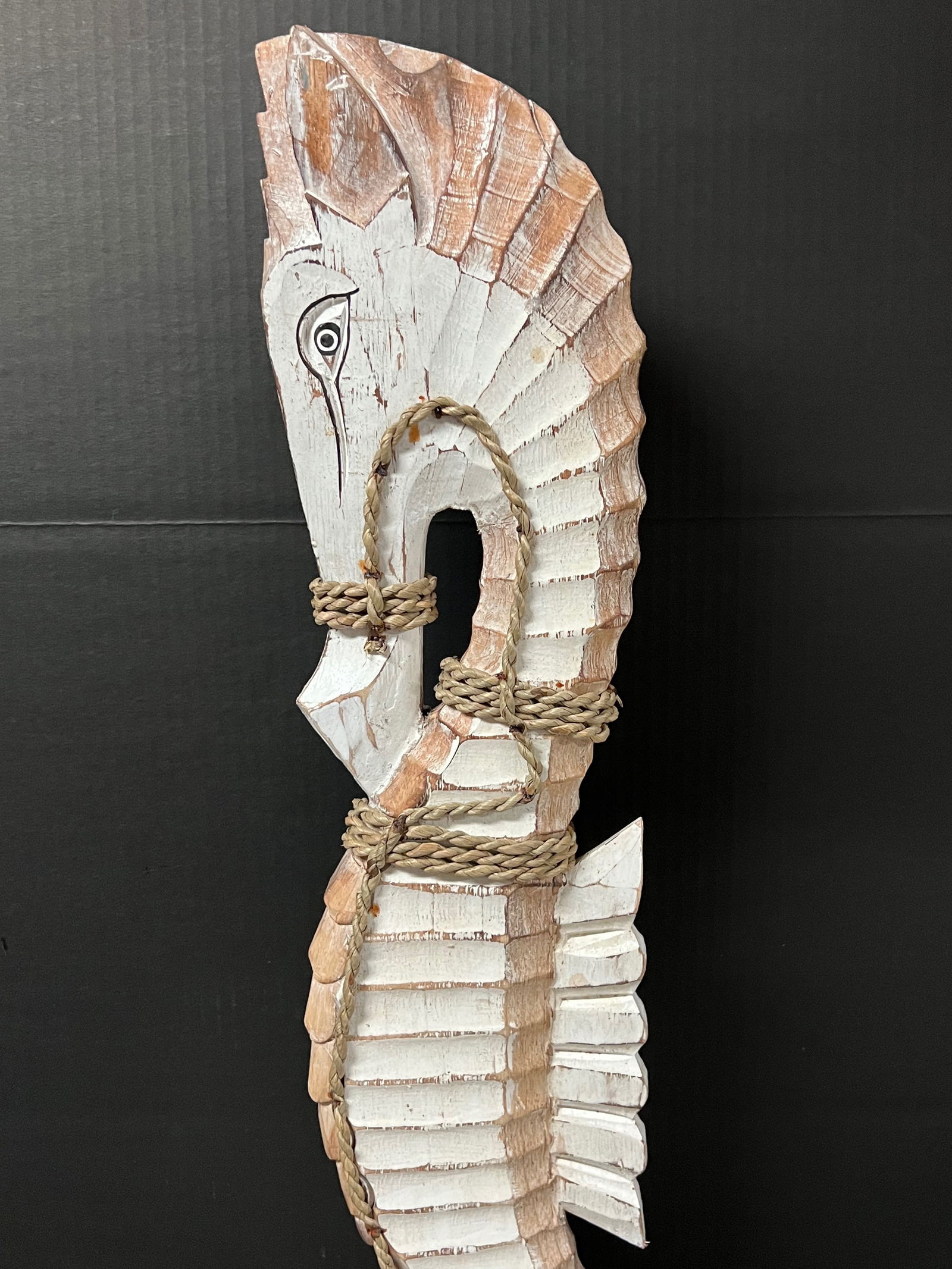 Carved Wood Large Seahorse Sculpture - 5