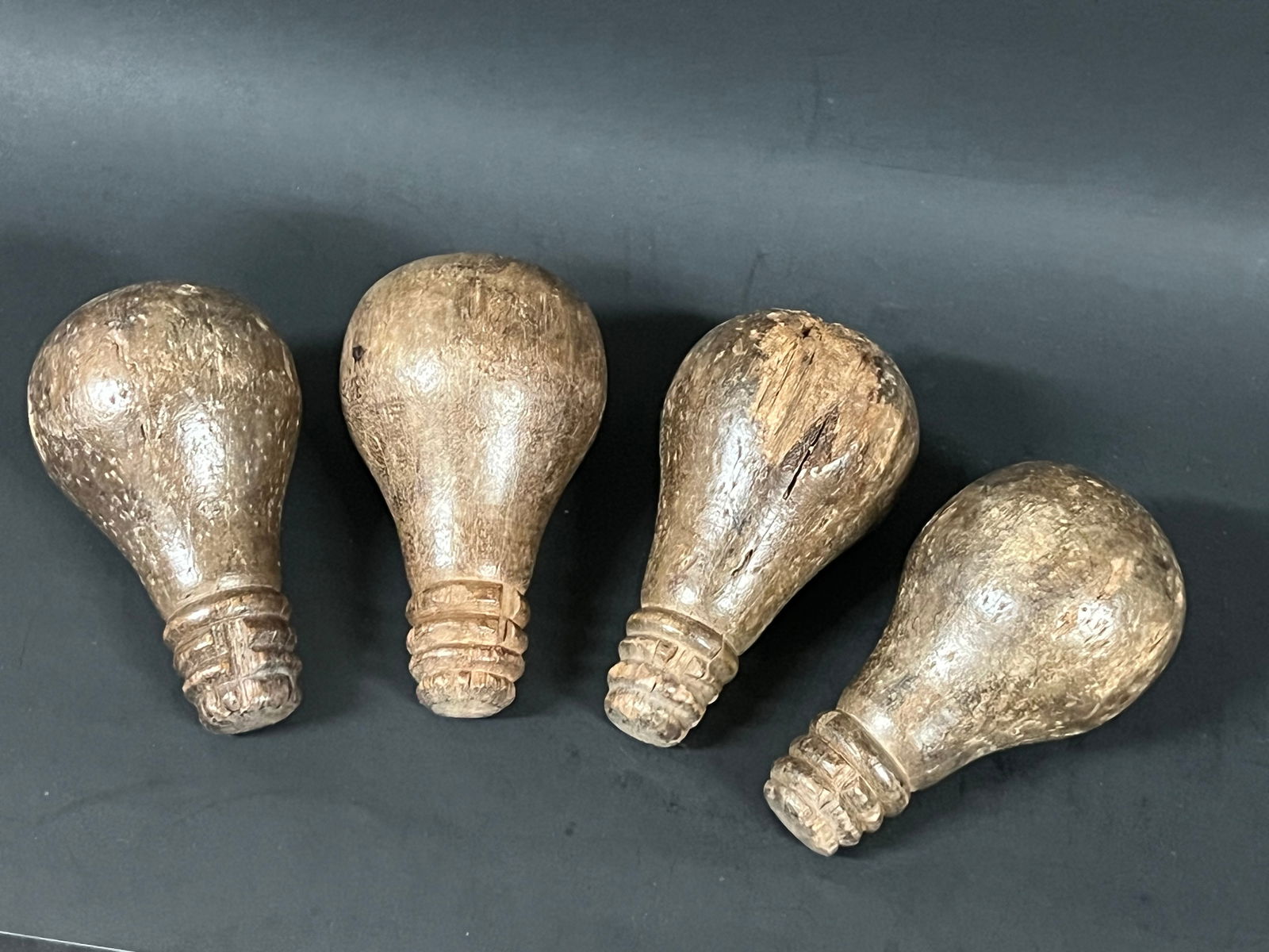 Carved Wood Bulb Sculpture Set of 4 - 2