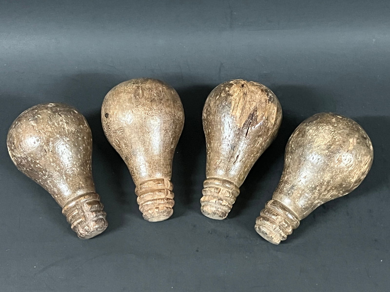 Carved Wood Bulb Sculpture Set of 4 - 3