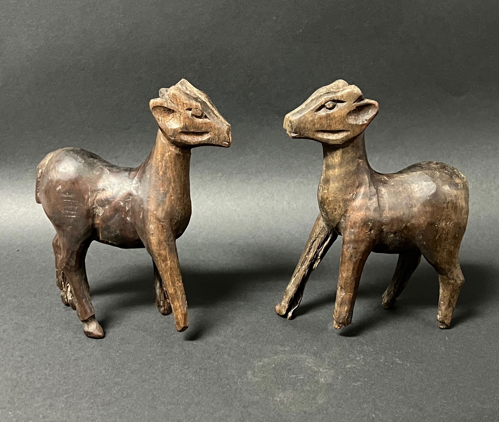 Carved Wood Pair of Deer Sculpture (1 of 4)