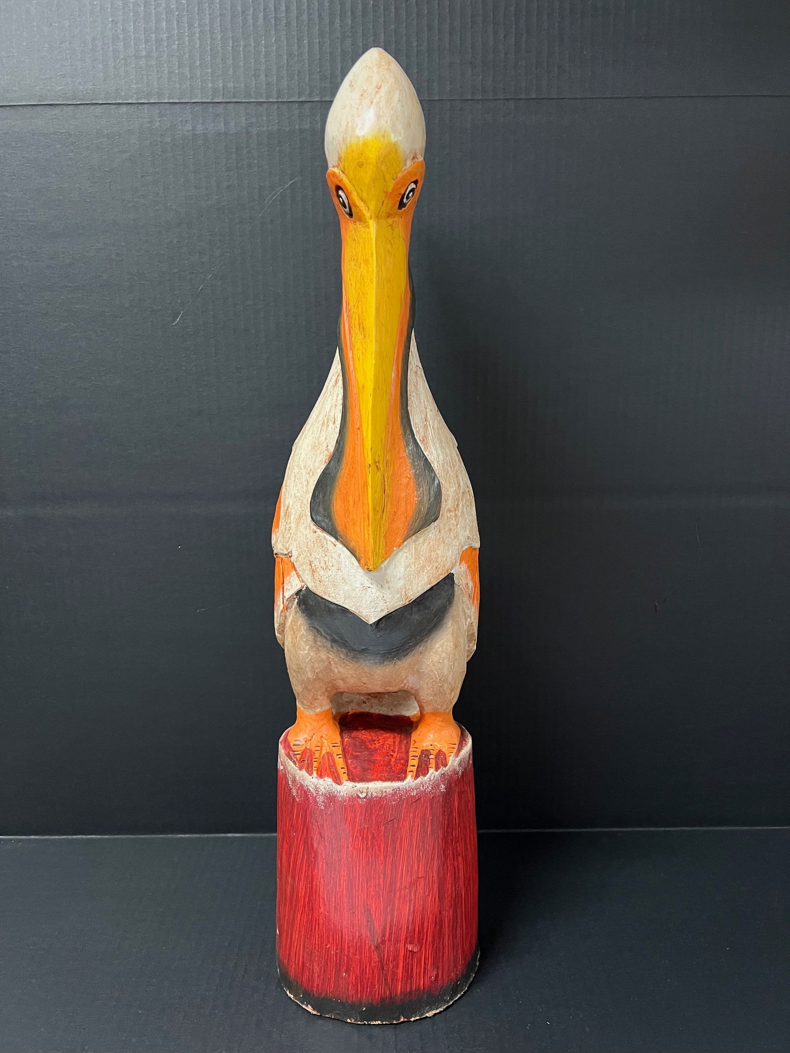 Carved Wood Painted Pelican Bird Sculpture - 2