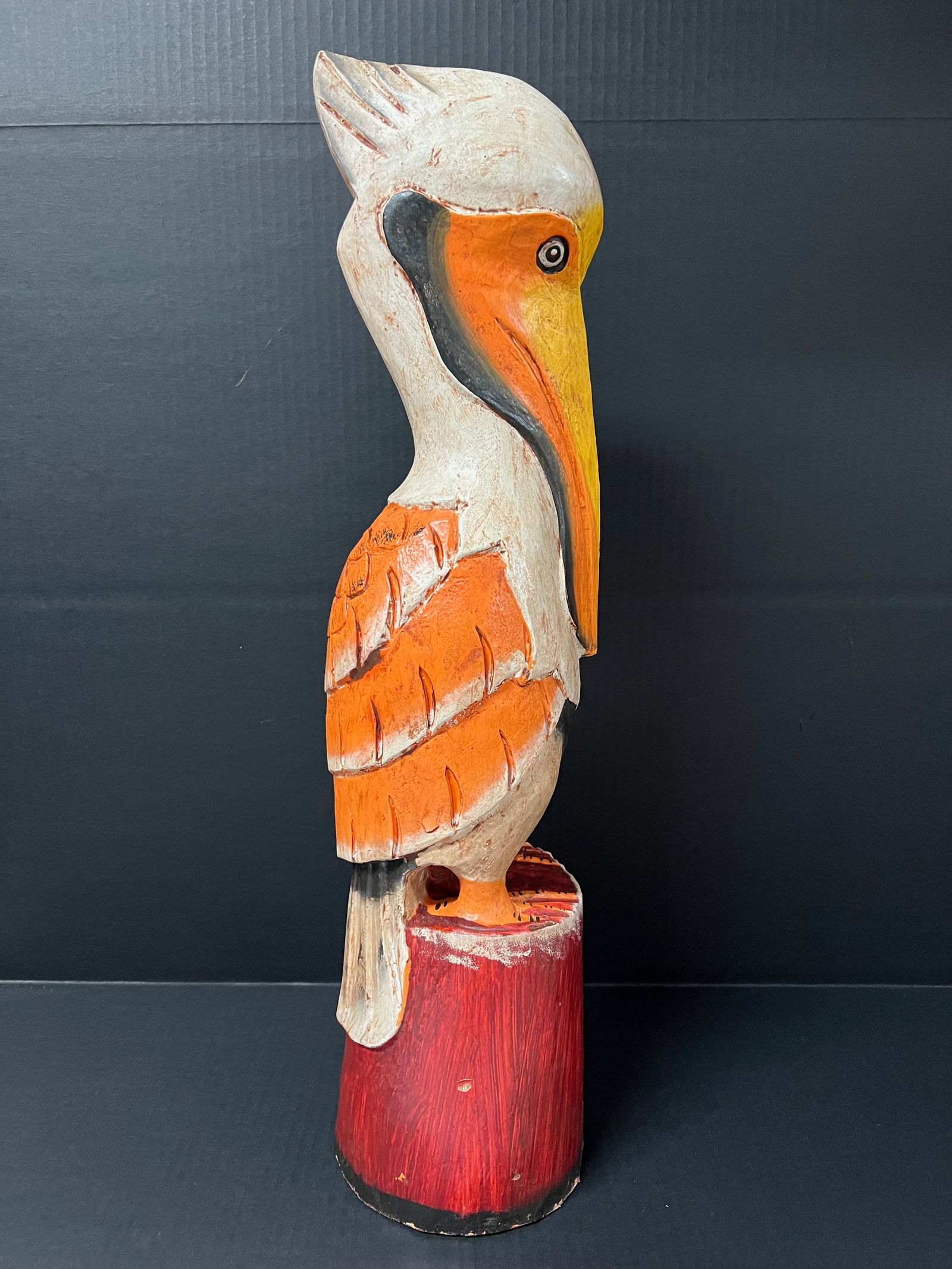Carved Wood Painted Pelican Bird Sculpture - 3