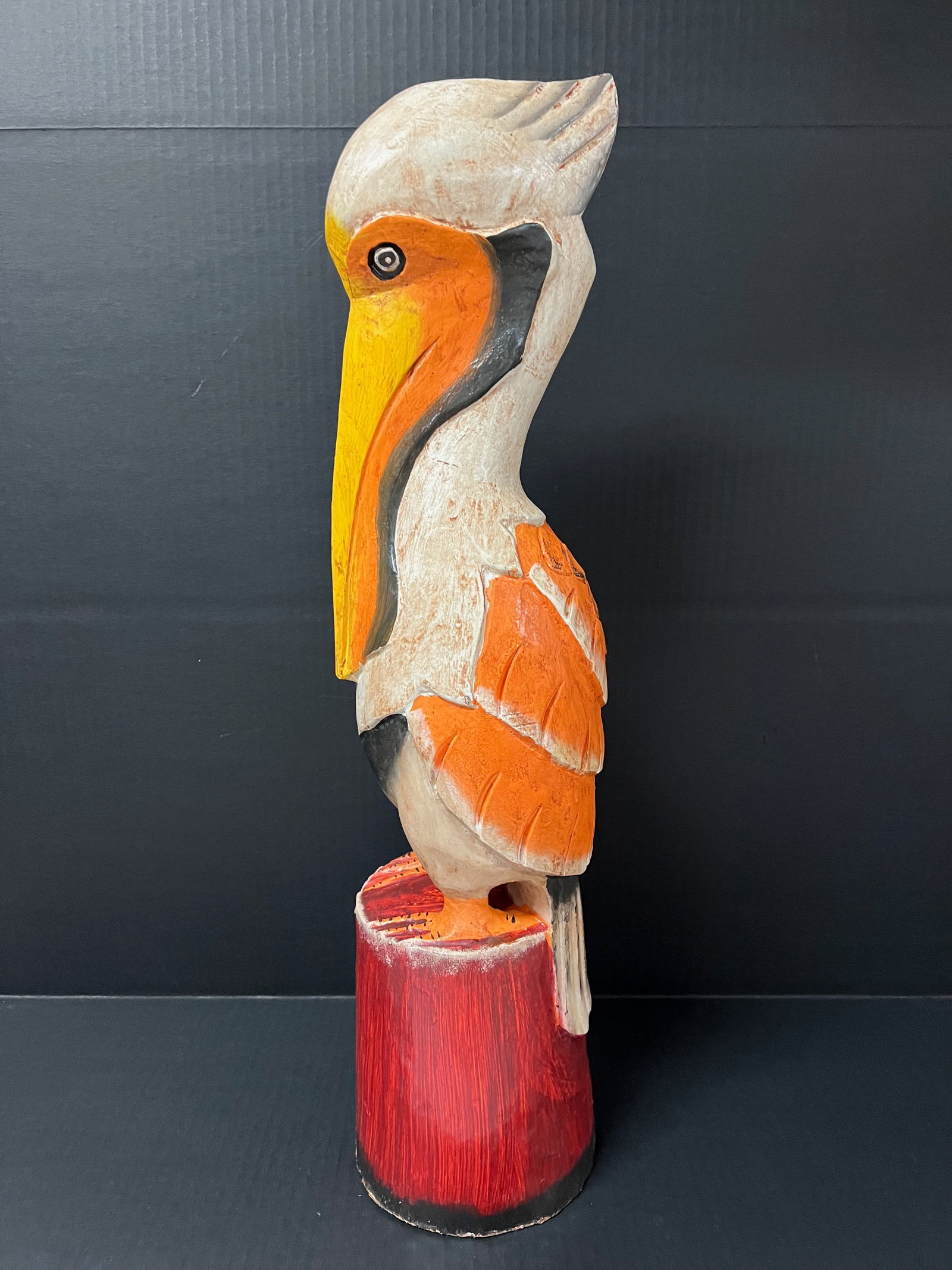 Carved Wood Painted Pelican Bird Sculpture - 4