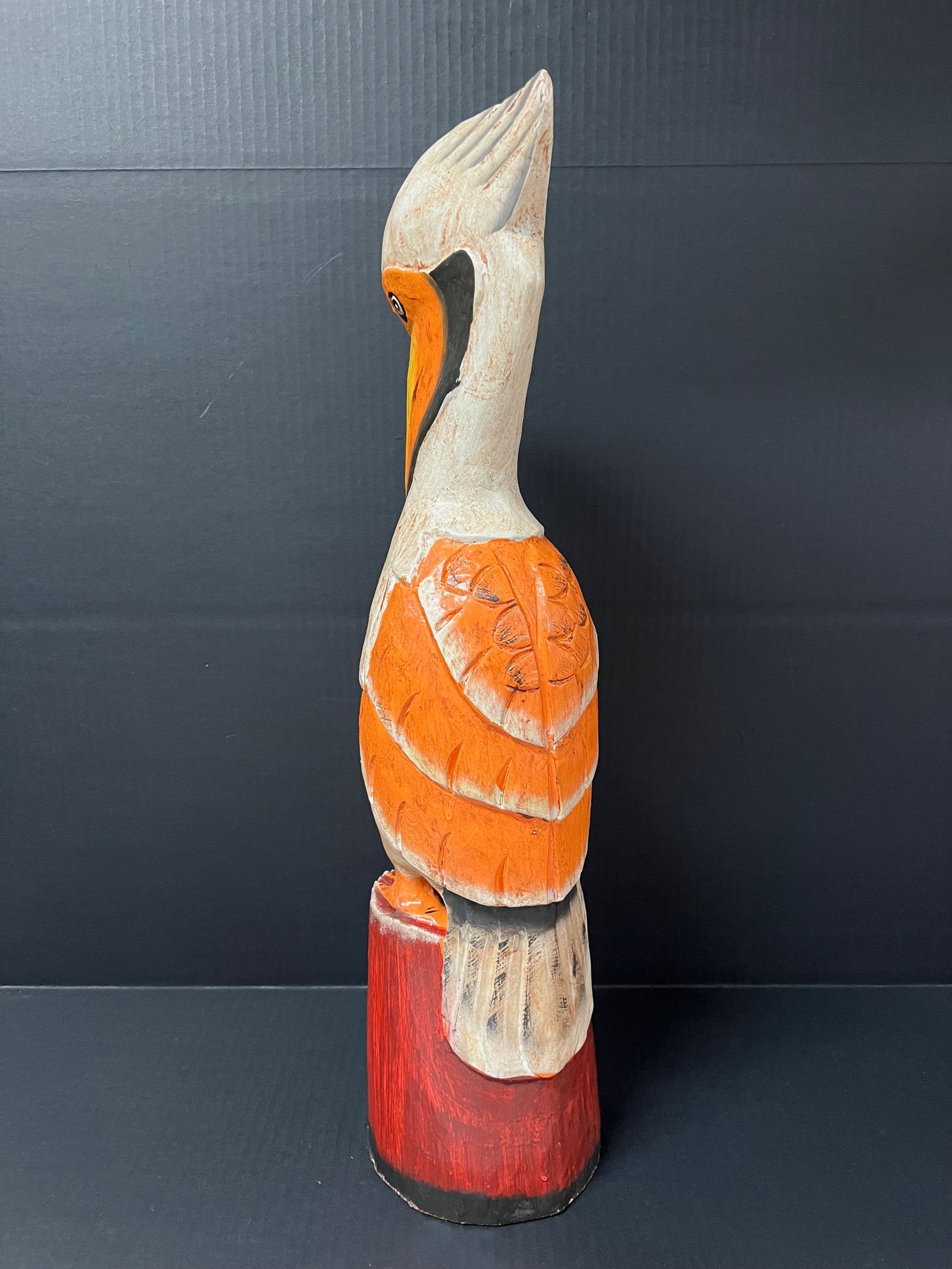 Carved Wood Painted Pelican Bird Sculpture - 6