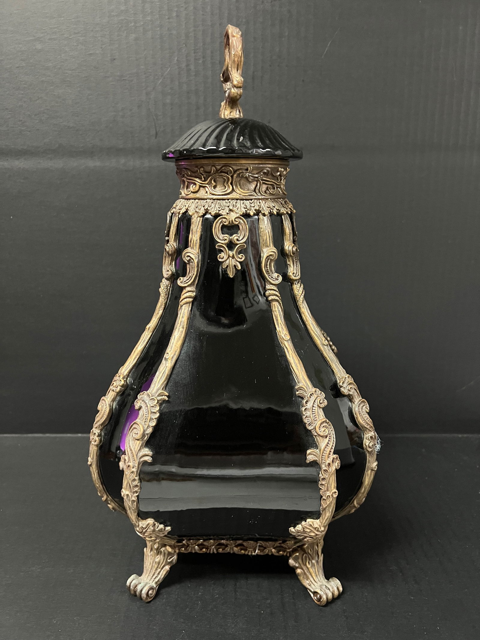 Vintage Black Porcelain And Bronze Vase - 2