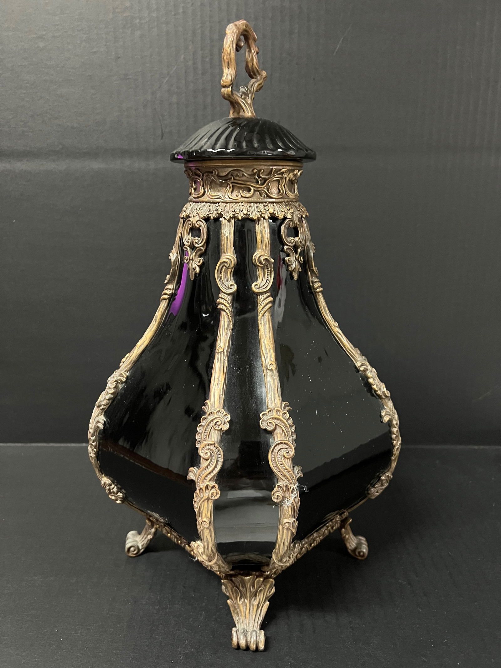 Vintage Black Porcelain And Bronze Vase - 4