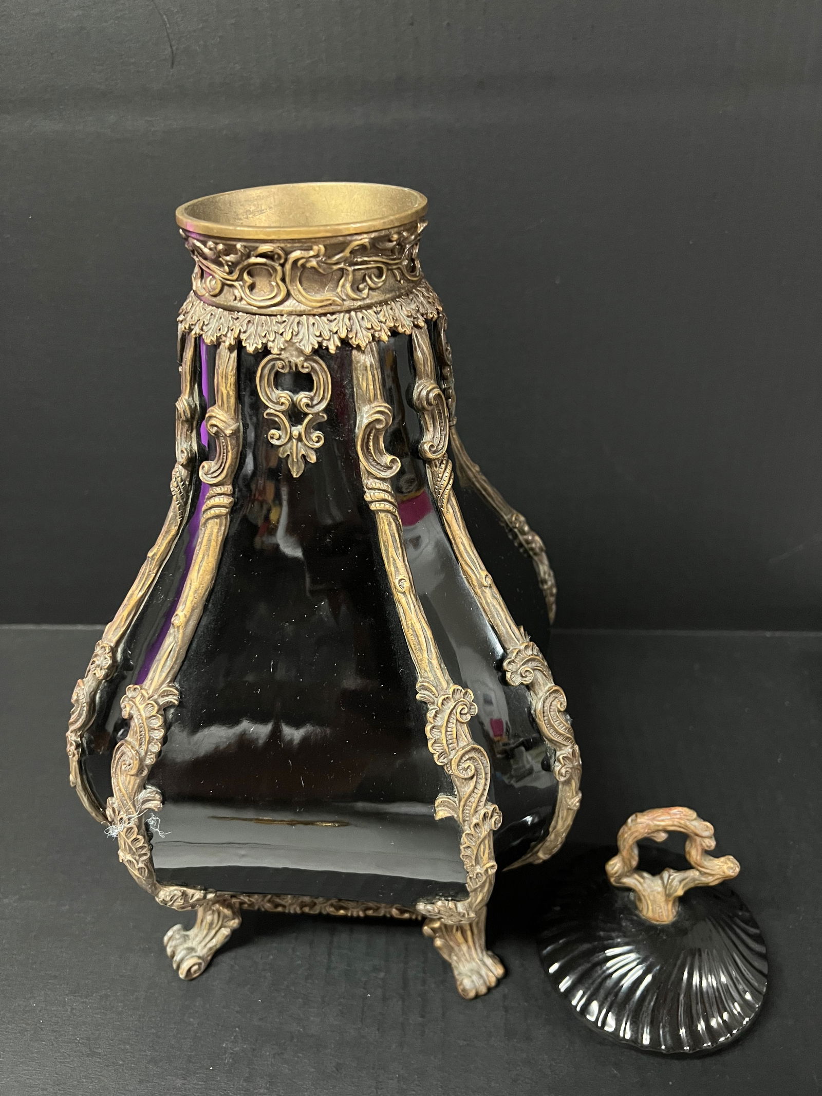 Vintage Black Porcelain And Bronze Vase - 6