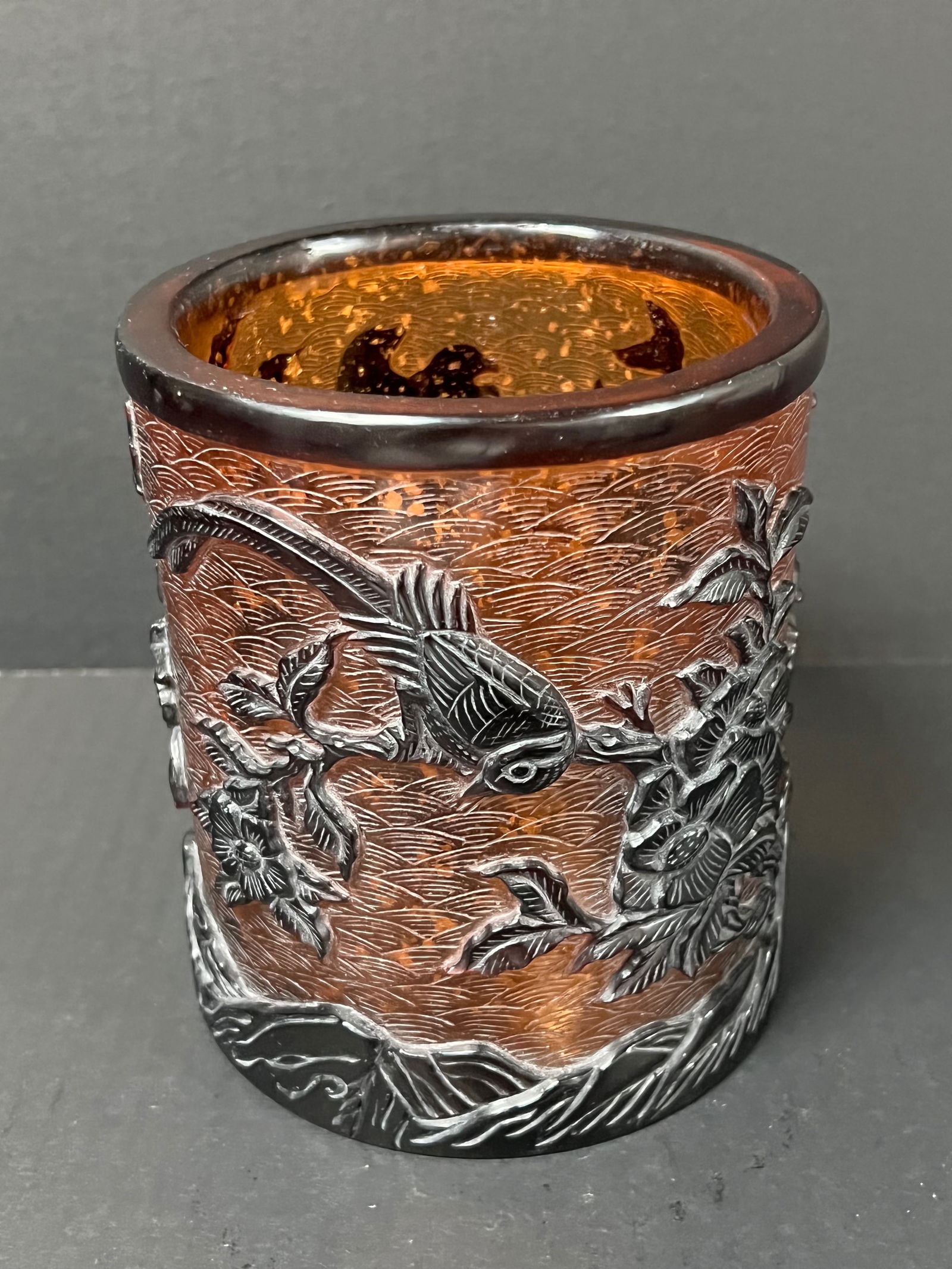 Chinese Art Peking Glass Overlay brush Pot - 2