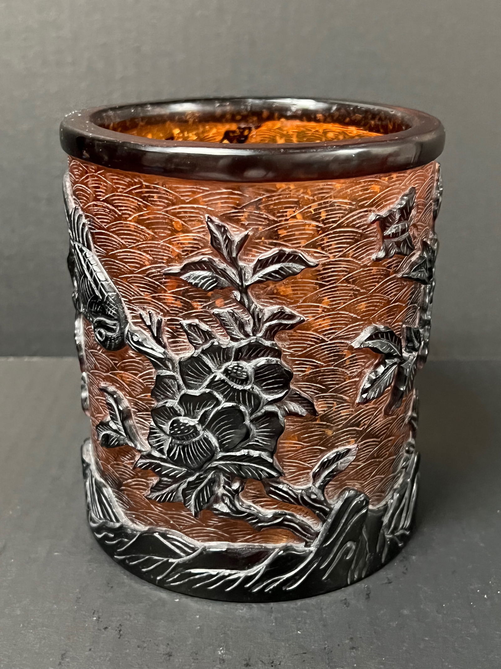 Chinese Art Peking Glass Overlay brush Pot - 3